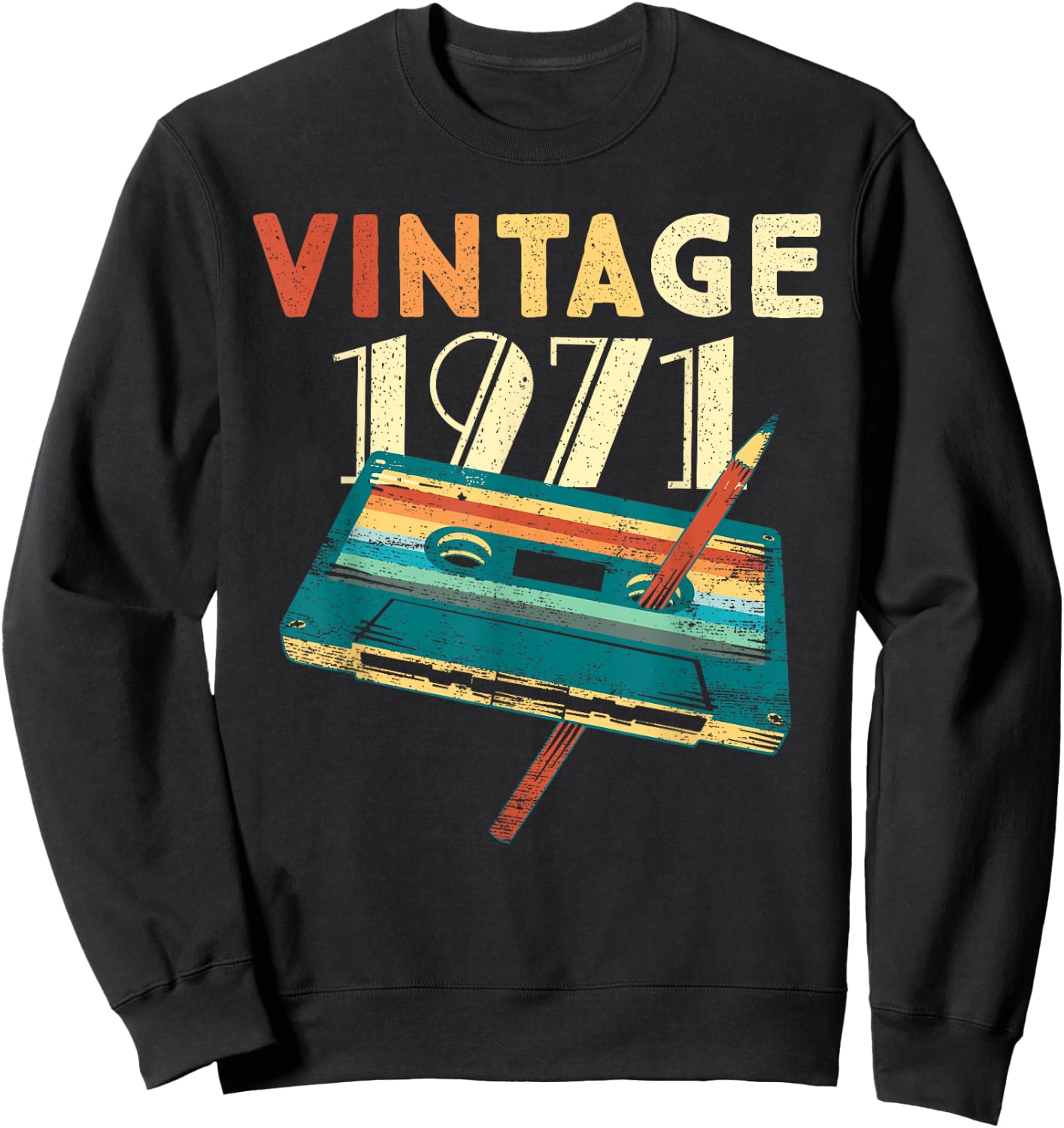 Vintage 1971 Music Cassette 54th Birthday Gifts 54 Years Old Sweatshirt - Sweatshirt | Black