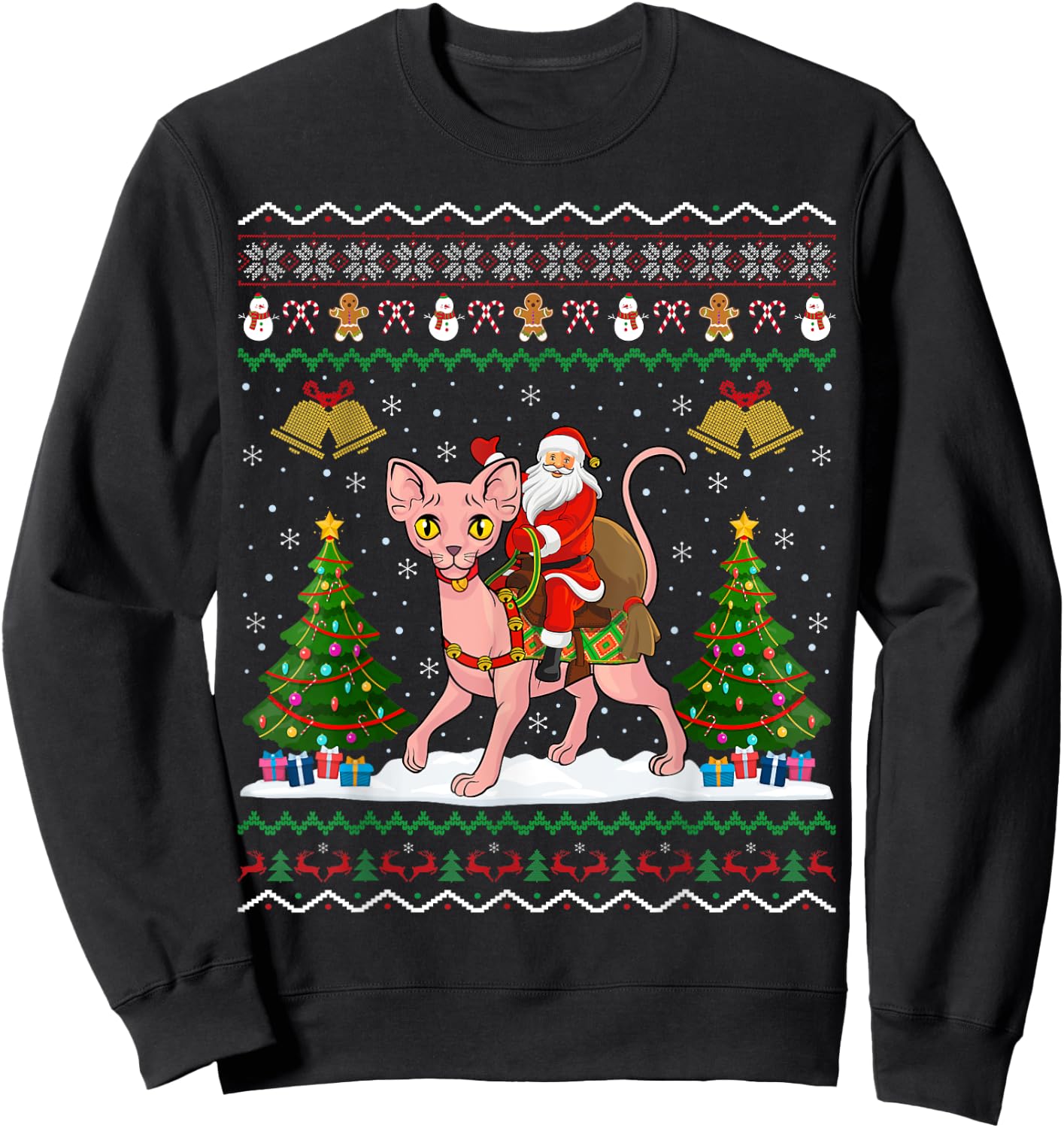 Ugly Sphynx Cat Xmas Gift Santa Riding Sphynx Cat Christmas Women Kids Sweatshirt - Sweatshirt | Black