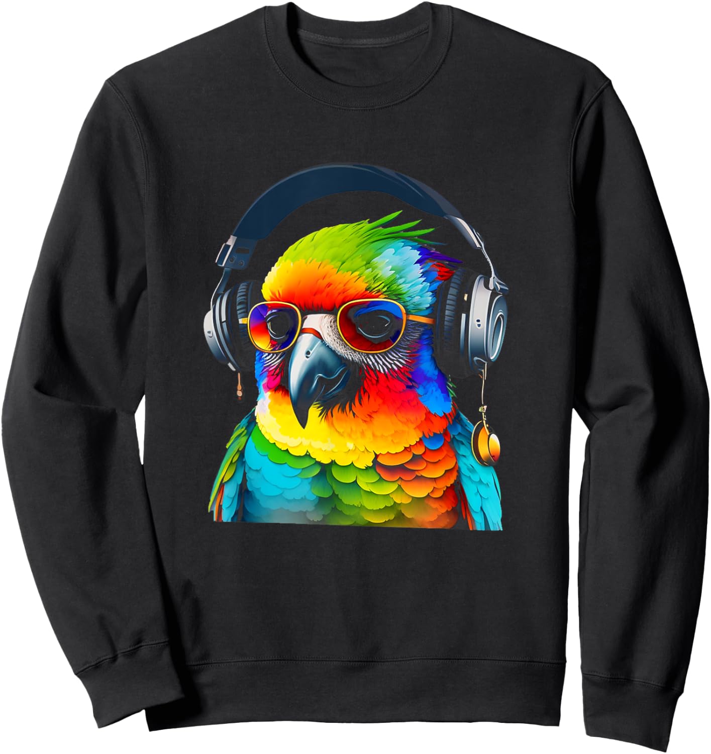 DJ Parrot with Sunglasses Headphones Music Funny Parrot Sweatshirt - Sweatshirt | Black