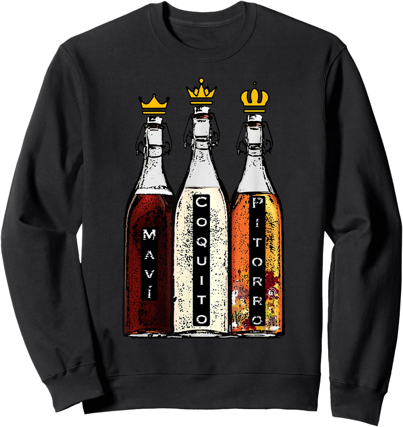 Puerto Rico Three Kings Mavi Coquito and Pitorro Boricua Sweatshirt - Sweatshirt | Black
