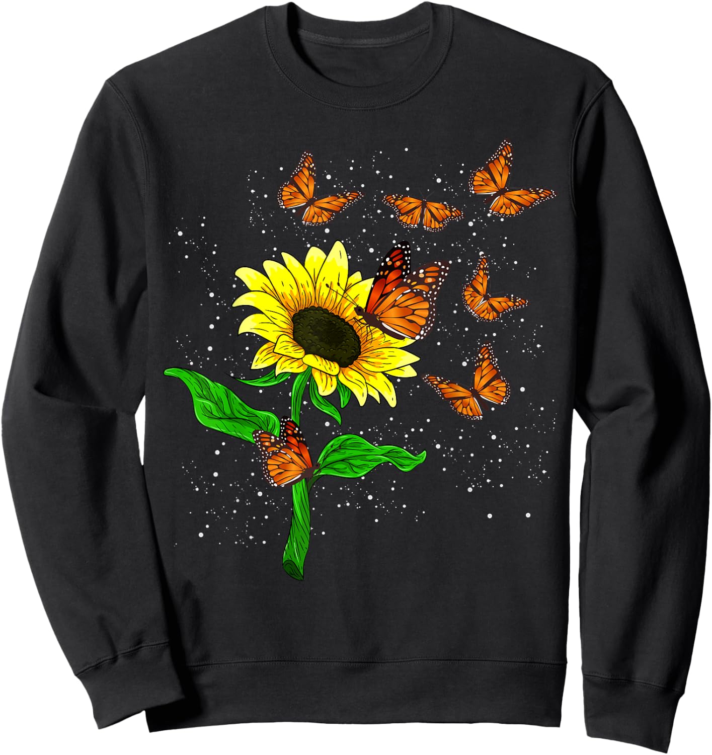 Nature Yellow Flower Blossom Butterfly Floral Sunflower Sweatshirt - Sweatshirt | Black