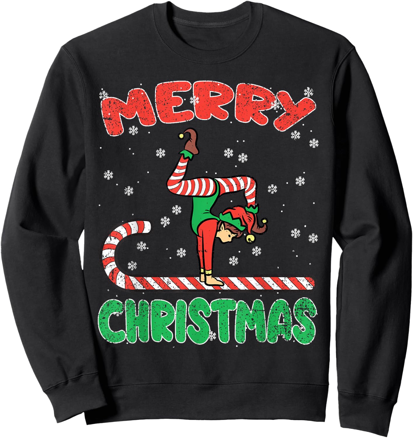 Gymnast Elf Christmas Pajama X-mas Candy Cane Snowflakes Sweatshirt - Sweatshirt | Black