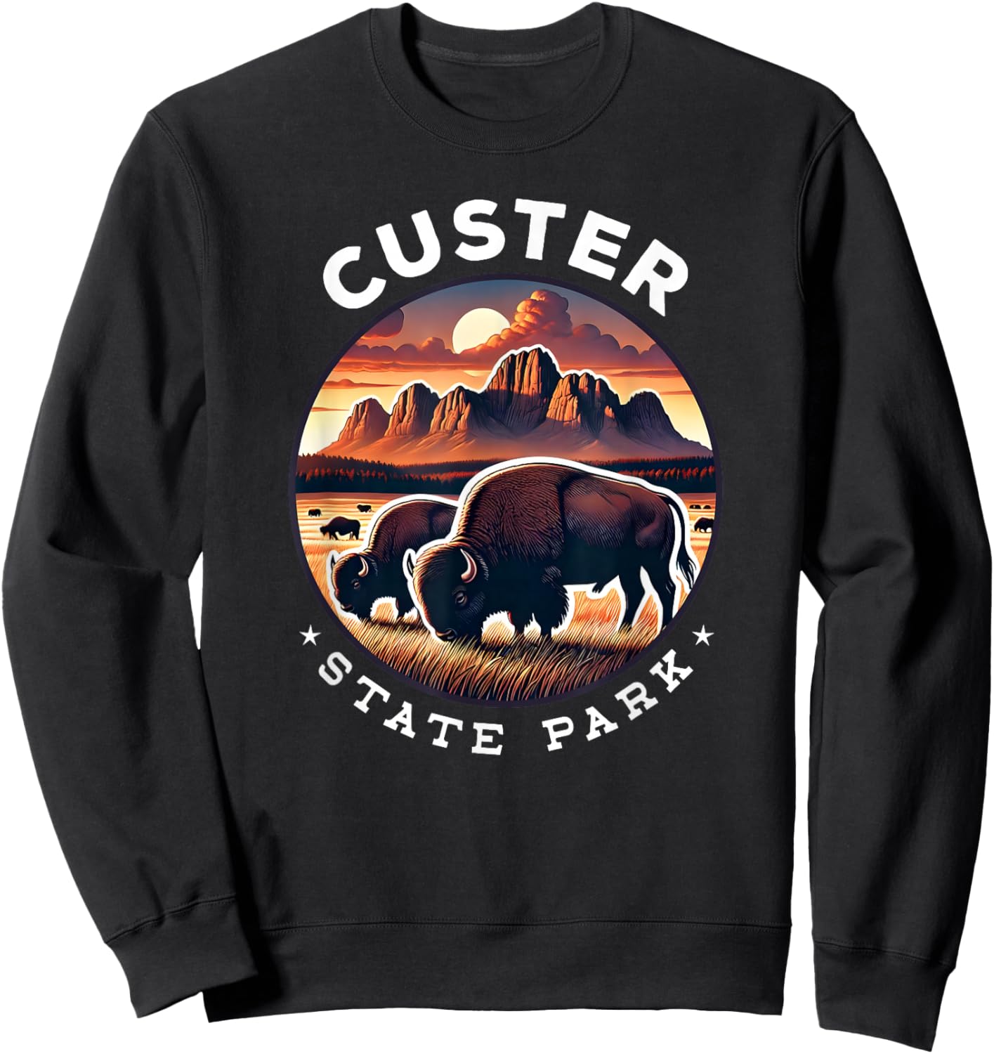 Custer Hiking Souvenir, Custer State Park, Bisons Herd Sweatshirt - Sweatshirt | Black