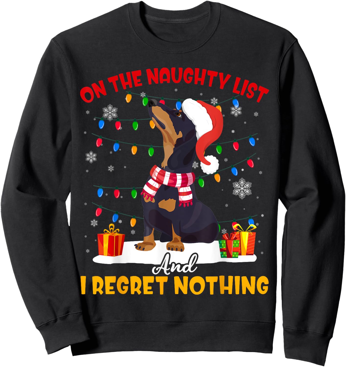 Dachshund Santa On The Naughty List Dachshund Christmas Gift Sweatshirt - Sweatshirt | Black