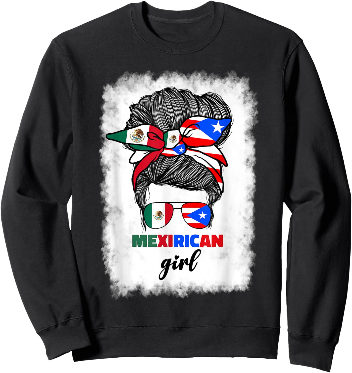 Mexirican Girl Mix Half Mexican And Puerto Rican Rico Flag Sweatshirt - Sweatshirt | Black