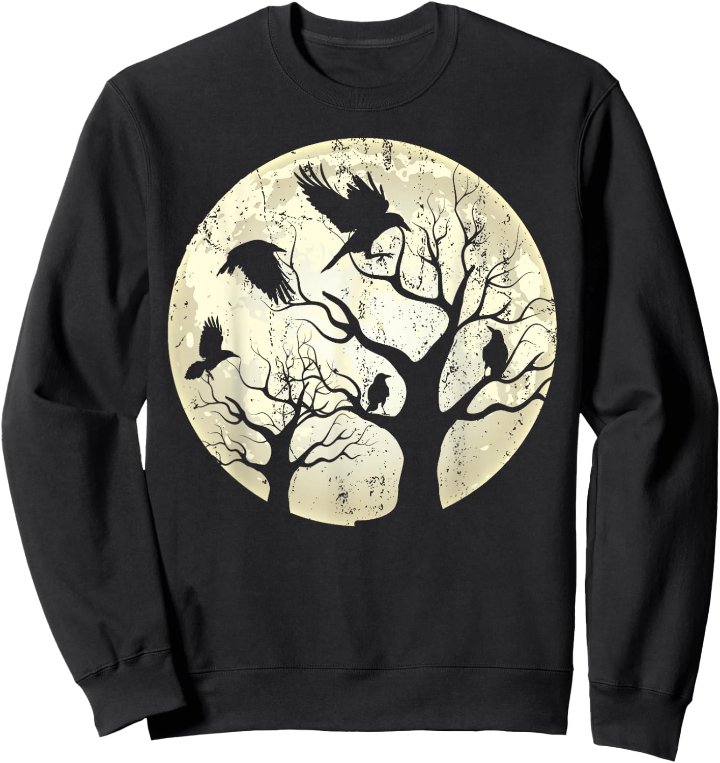 Gothic Animal Forest Bird Raven Creepy Night Moonlight Crow Sweatshirt - Sweatshirt | Black