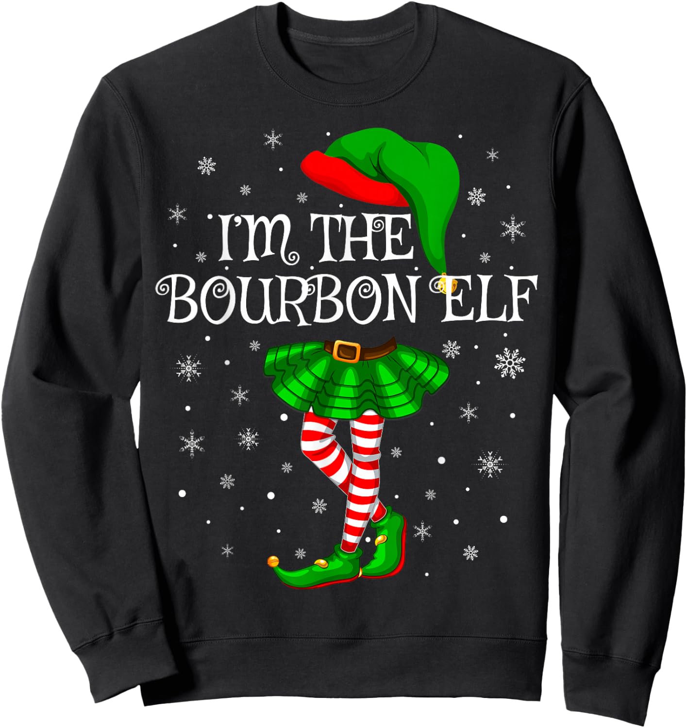 Bourbon Elf Christmas Matching Family Women Girls Elf Sweatshirt - Sweatshirt | Black
