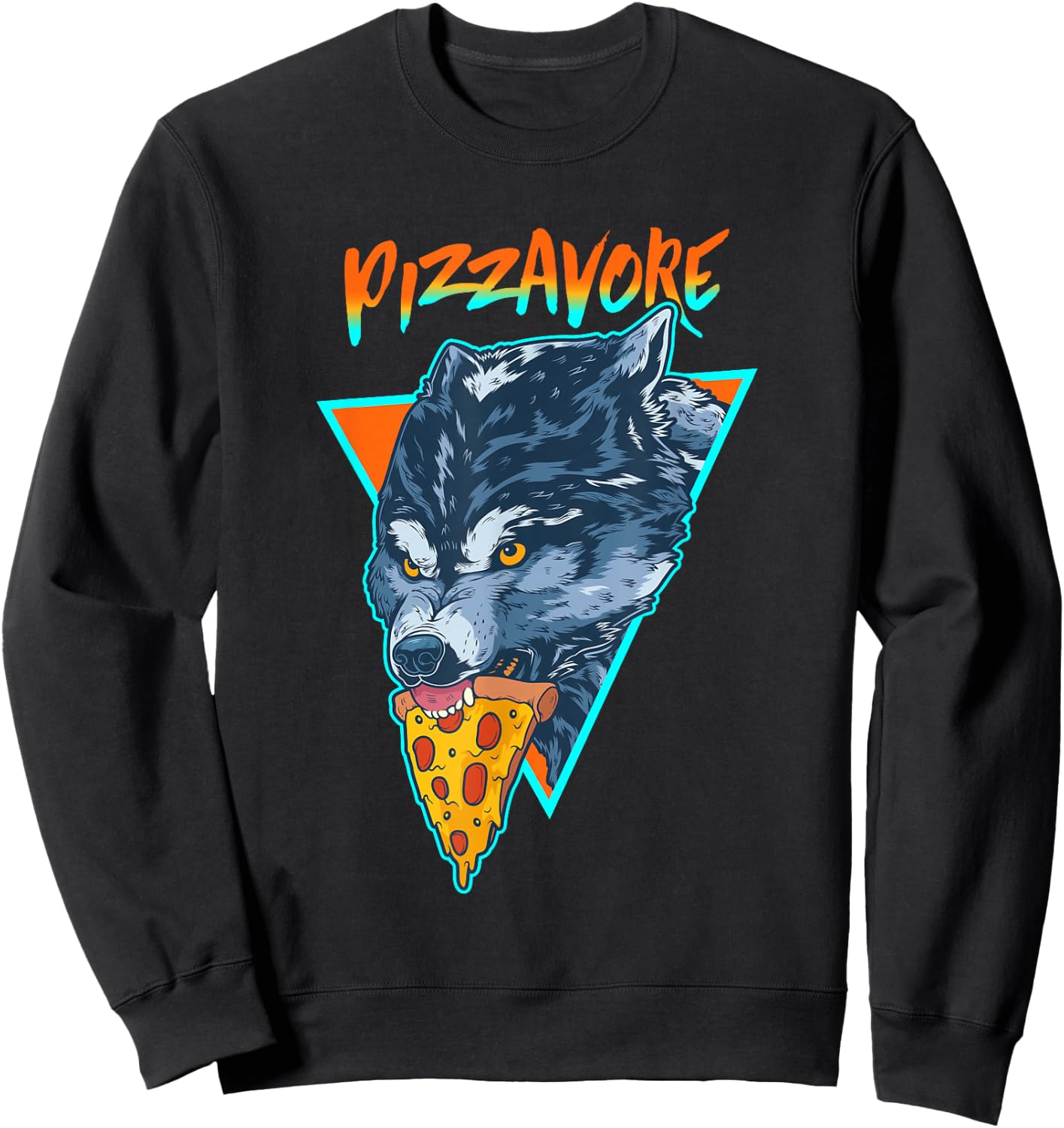 Funny Pizzavore Pizza Lover Word Game Wolf Retro 90s Sweatshirt - Sweatshirt | Black
