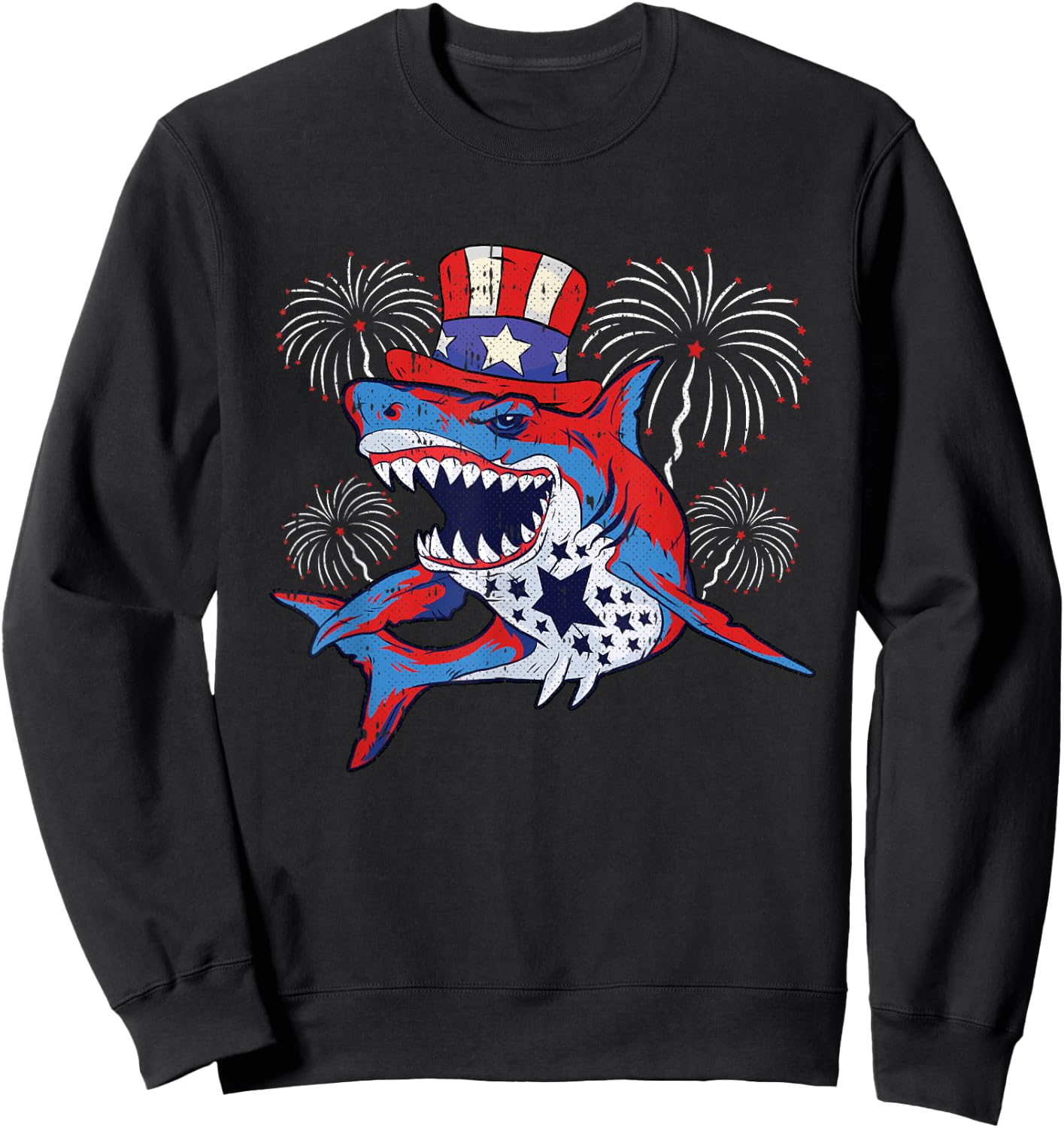 Shark American Flag 4th Of July Jawsome Patriotic Animal Sweatshirt - Sweatshirt | Black
