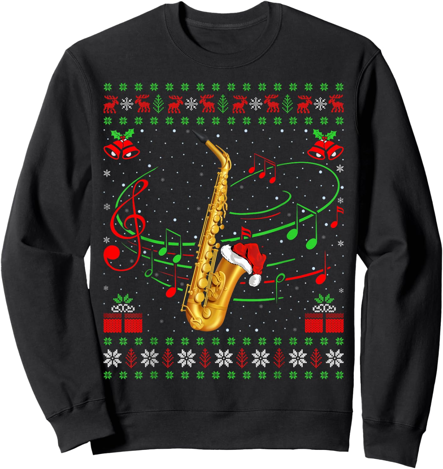 Saxophone Music Lover Xmas Gift Ugly Saxophone Christmas Sweatshirt - Sweatshirt | Black