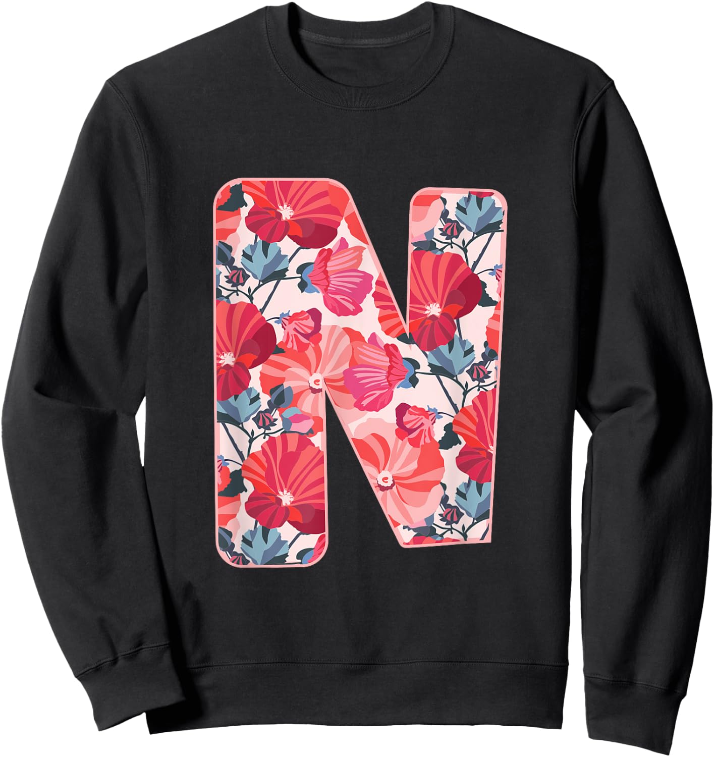 Letter N Sign Alphabet Last Name Consonants Flower Gift Sweatshirt - Sweatshirt | Black