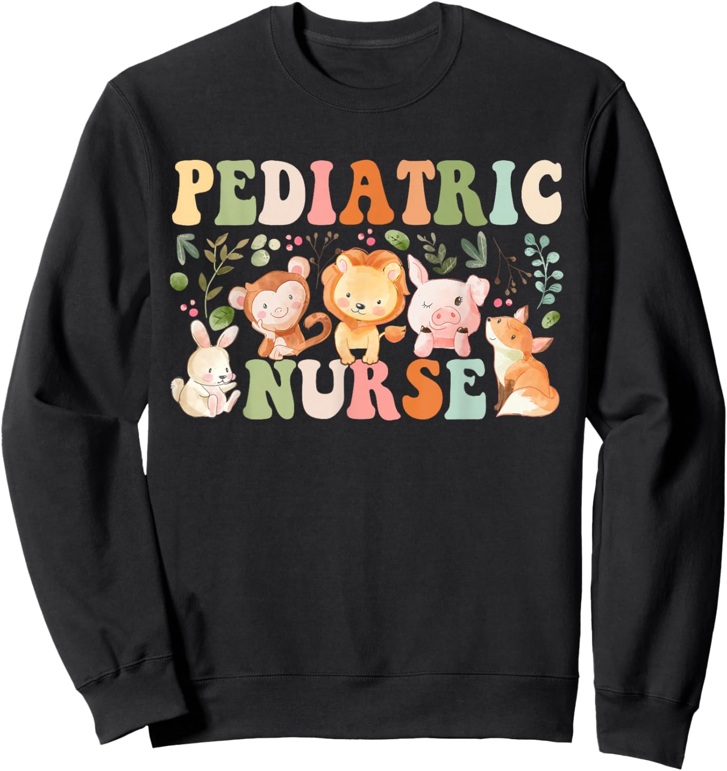 Pediatric Nurse Cute Zoo Animals PICU Registered Nurse Sweatshirt - Sweatshirt | Black