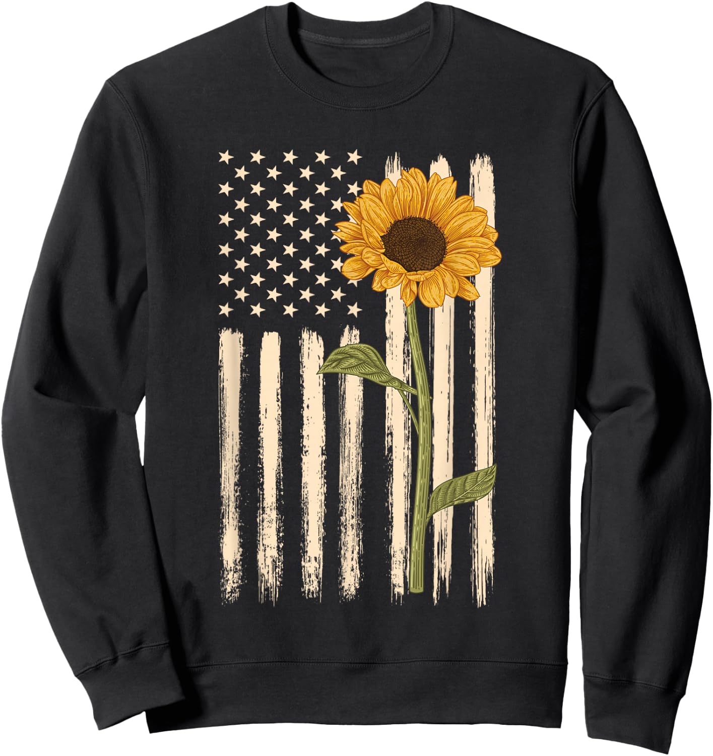 Patriotic American Flag Sunflower casual graphic Sweatshirt - Sweatshirt | Black