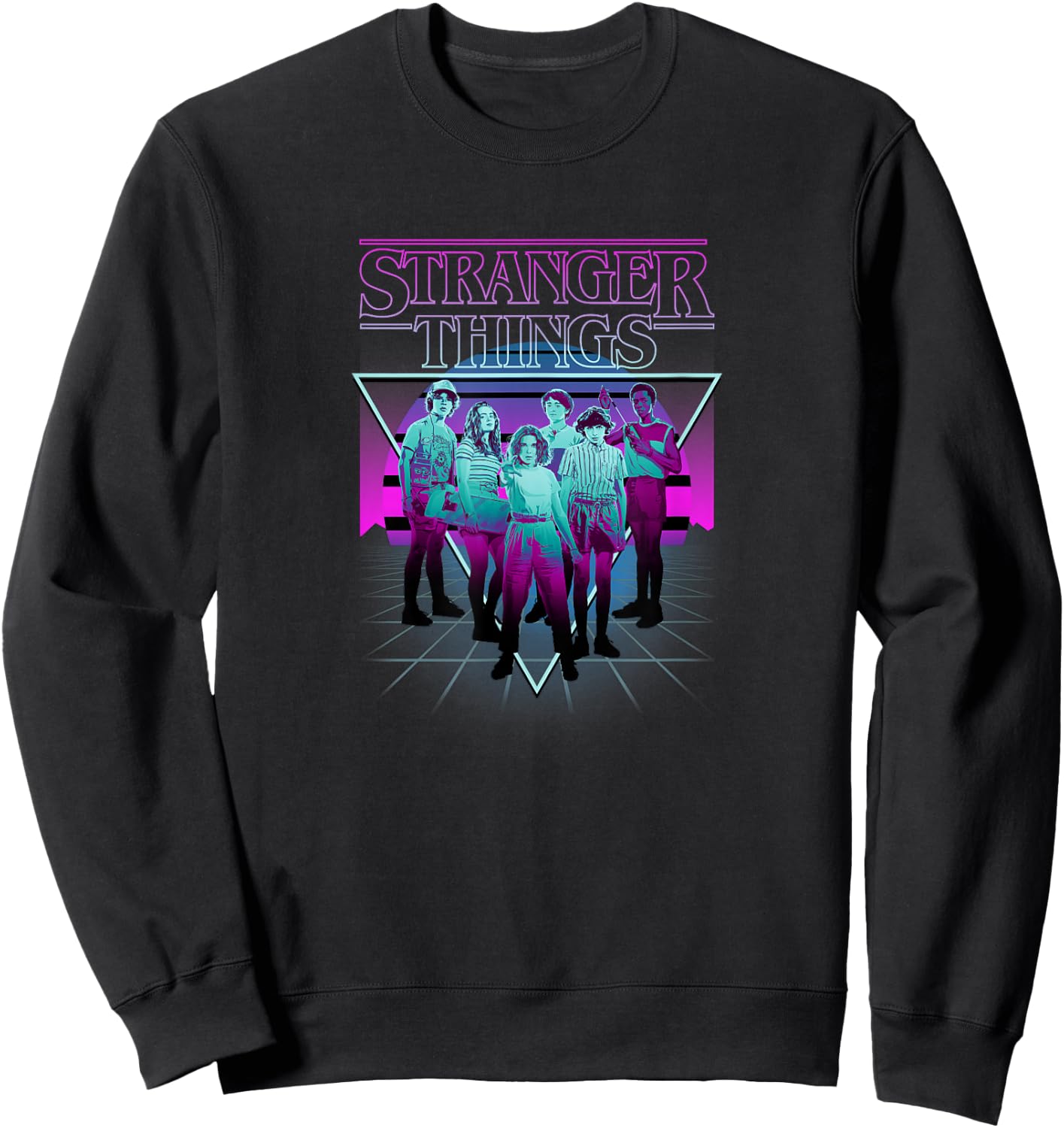 Stranger Things Group Shot Neon Triangle Sweatshirt - Sweatshirt | Black