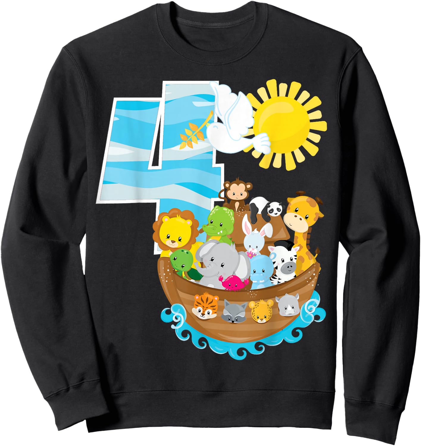 Noah's Ark Birthday Party 4th Birthday 4 Year Old Toddler Sweatshirt - Sweatshirt | Black