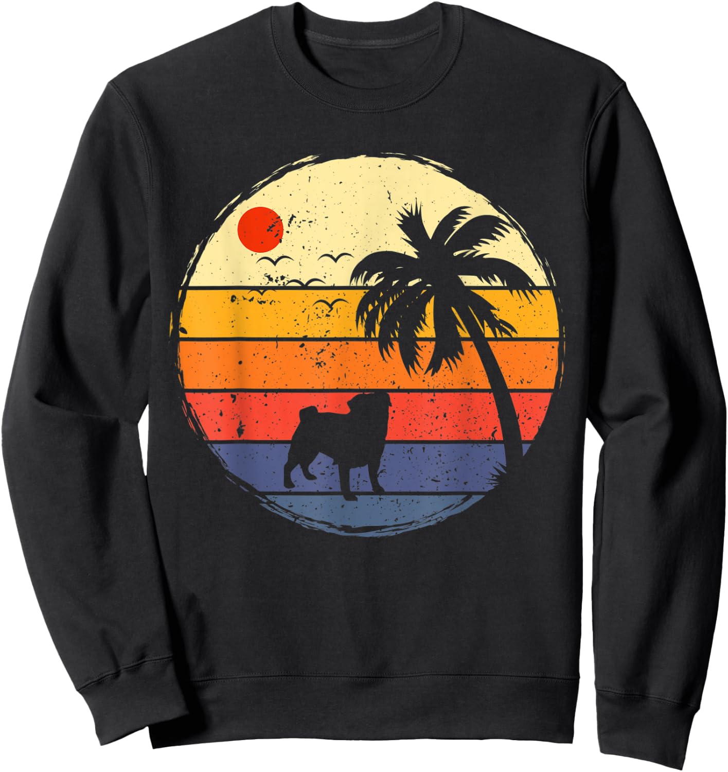 Retro Vintage Style Silhouette Pug Dog Animal Lovers Owners Sweatshirt - Sweatshirt | Black