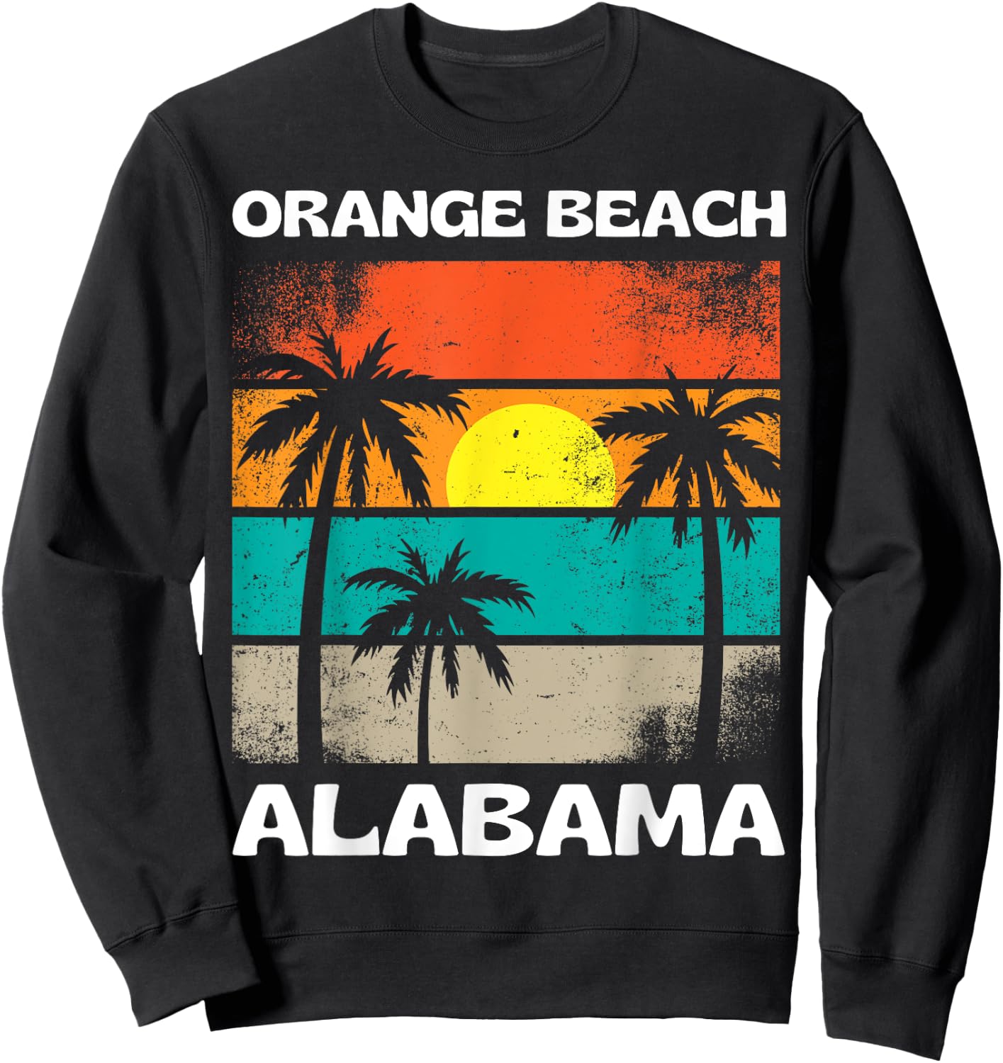 Orange Beach Alabama AL Retro Palm Trees Vintage Surf Gift Sweatshirt - Sweatshirt | Black