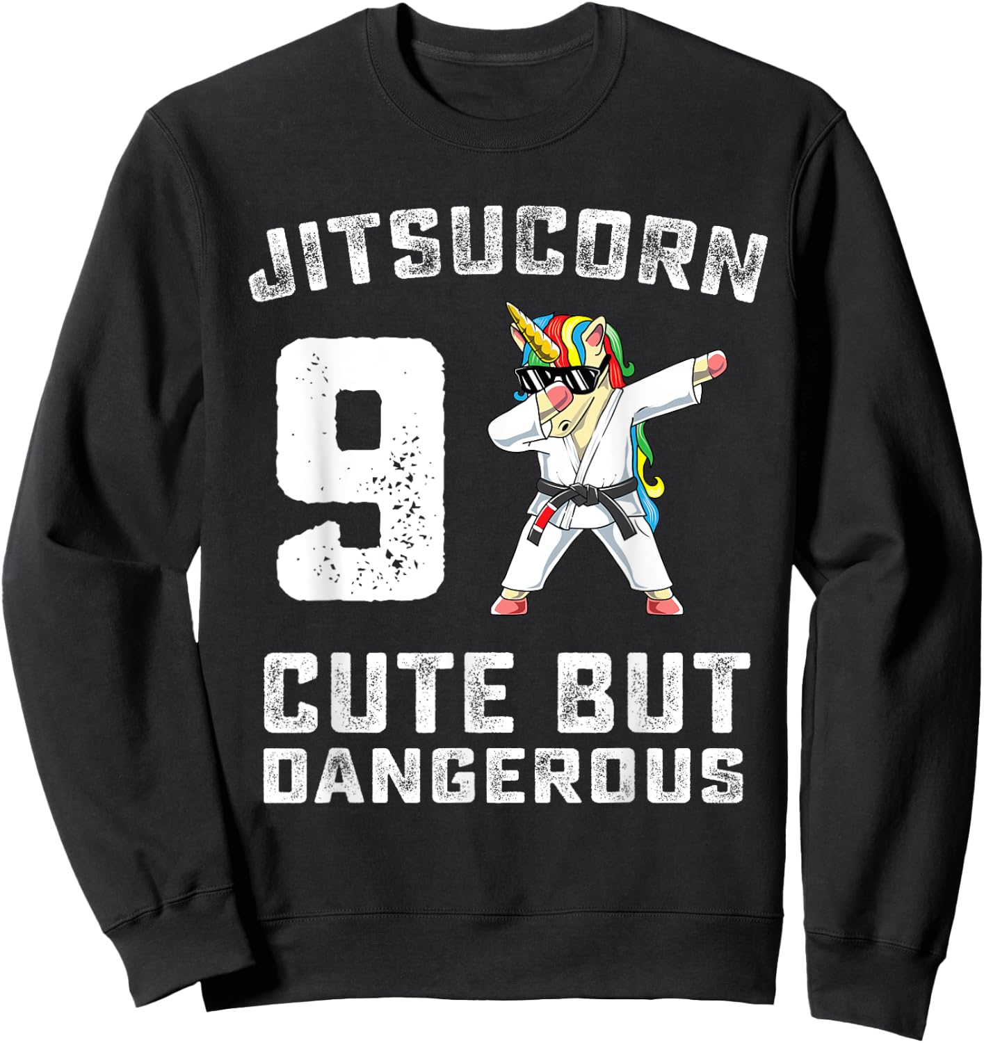 9 Year Old Jiu Jitsu Birthday Gift BJJ Dabbing Unicorn Girl Sweatshirt - Sweatshirt | Black