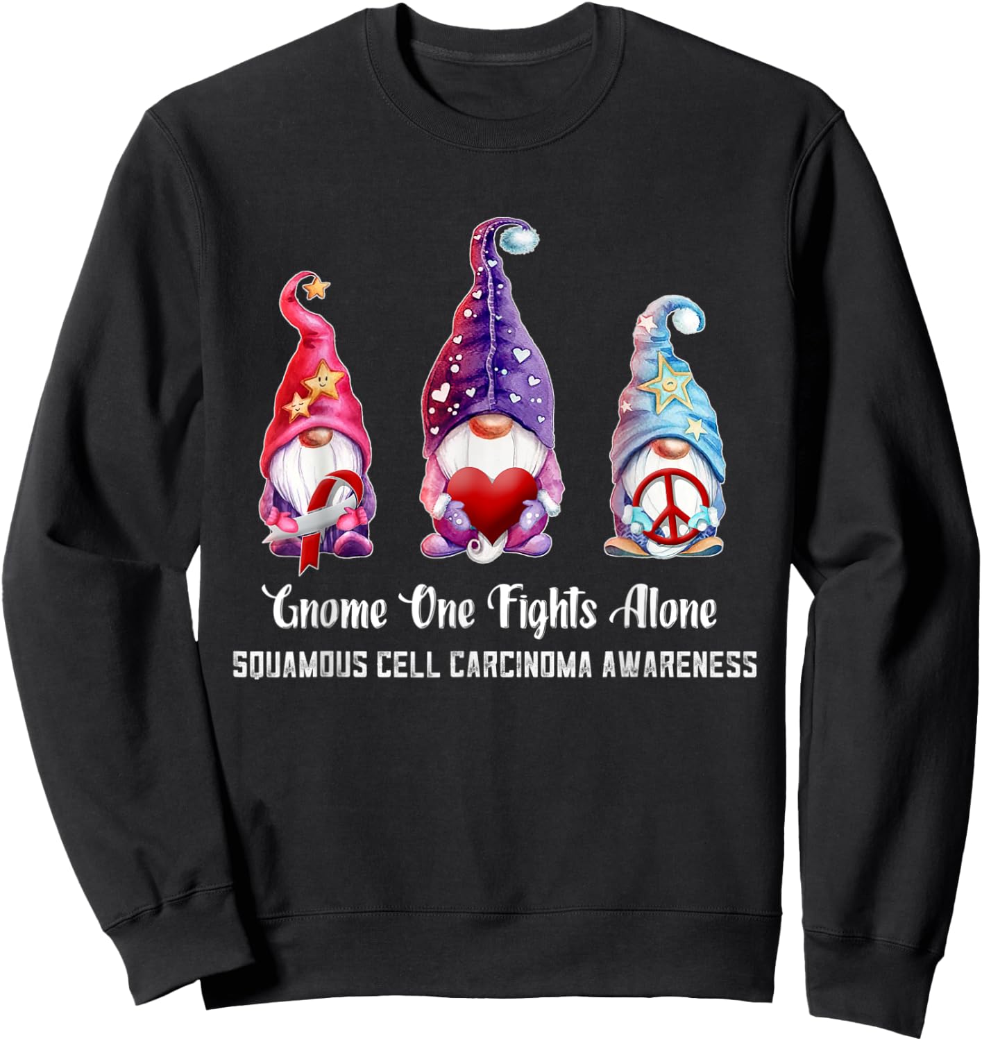 Gnome One Fights Alone Squamous Cell Carcinoma Awareness Sweatshirt - Sweatshirt | Black