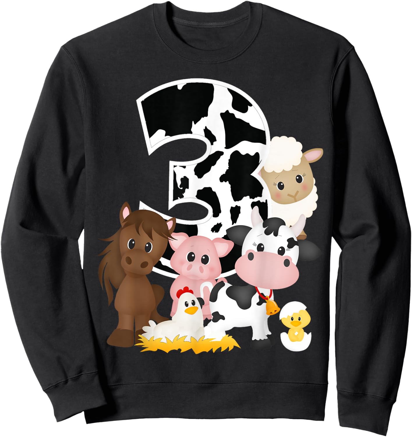 3rd Birthday Farm Theme Birthday Gift 3 Years Old Toddler Kids Sweatshirt - Sweatshirt | Black
