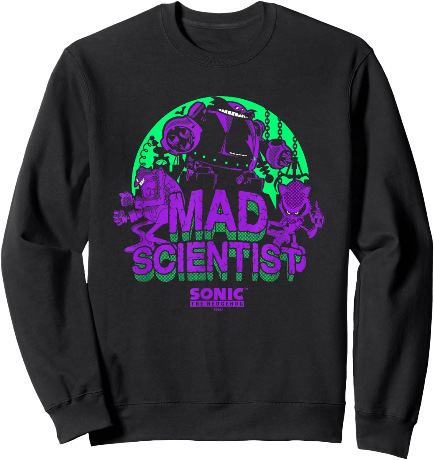 Sonic The Hedgehog Halloween Mad Scientist Eggman Retro Neon Sweatshirt - Sweatshirt | Black