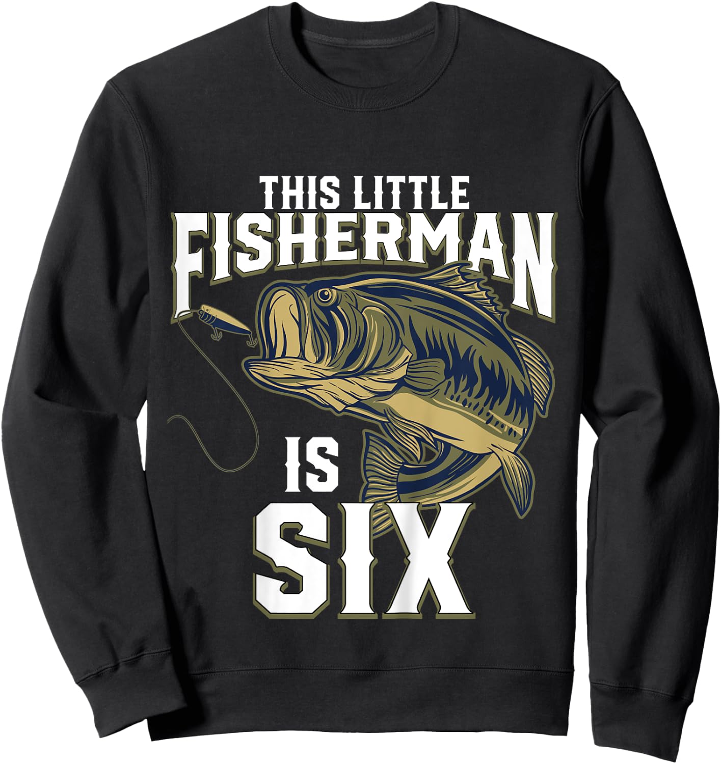 Kids 6 Year Old Fishing Birthday Party Fisherman 6th Gift Boy Sweatshirt - Sweatshirt | Black