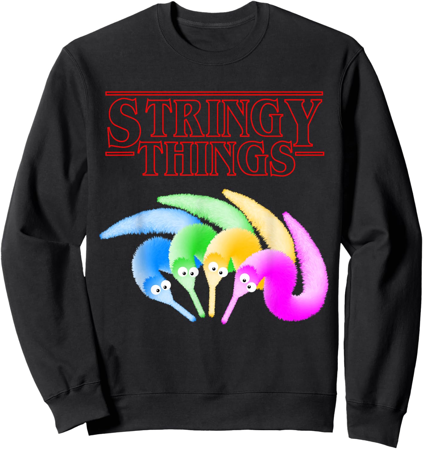Stringy Things, Fuzzy Magic Worm on a String Meme Sweatshirt - Sweatshirt | Black