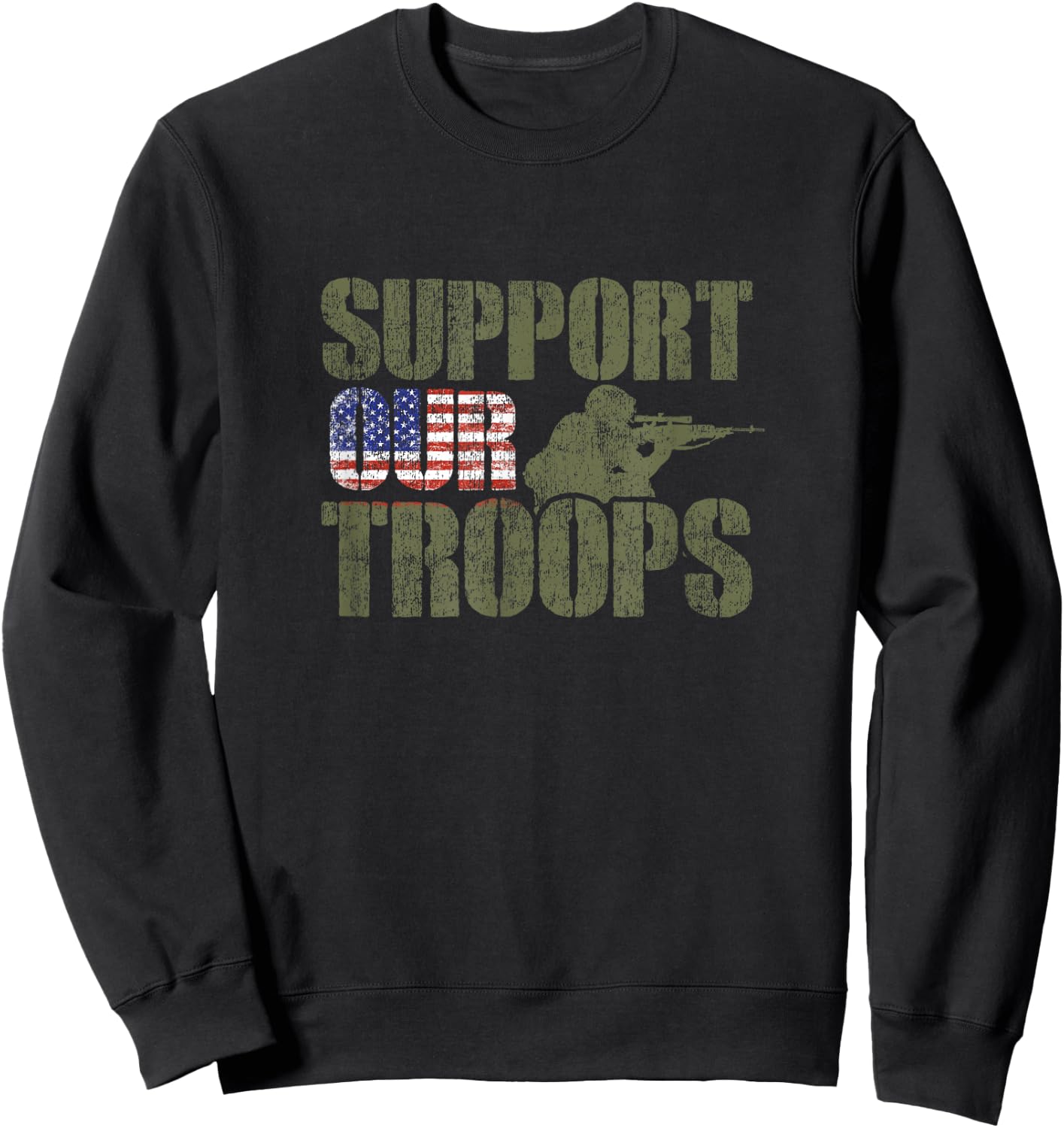 Vintage US Military Support Our Troops American Flag Sweatshirt - Sweatshirt | Black