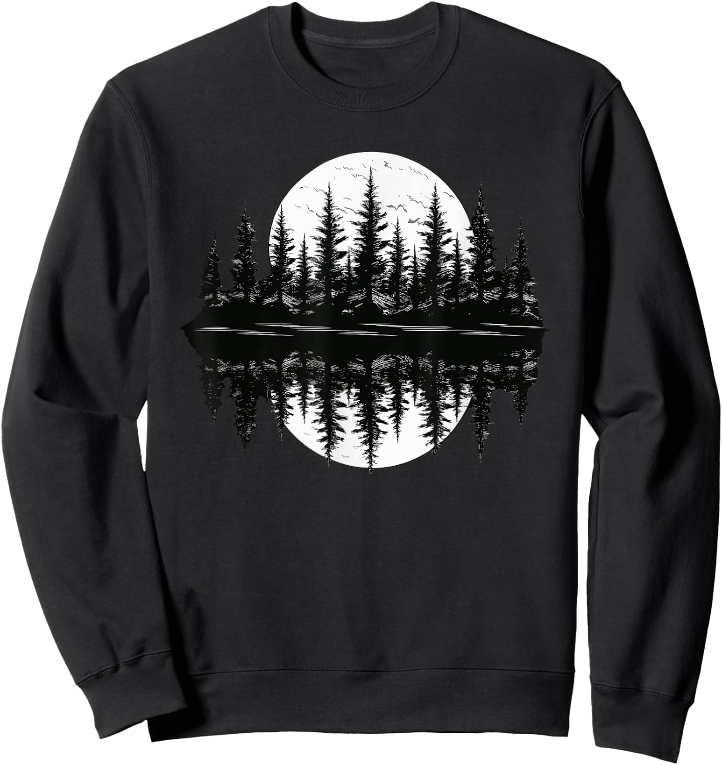 Mountain Landscape Reflection Forest Trees Outdoor Wildlife Sweatshirt - Sweatshirt | Black