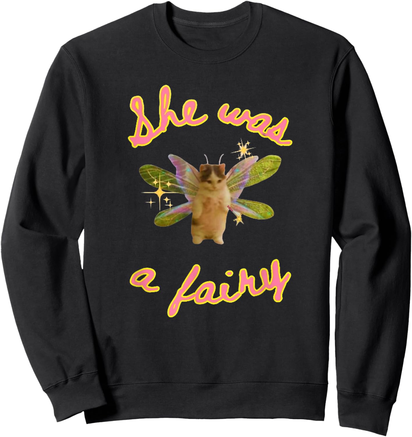 She was A Fairy Meme, Funny Cat Meme Gift Sweatshirt - Sweatshirt | Black
