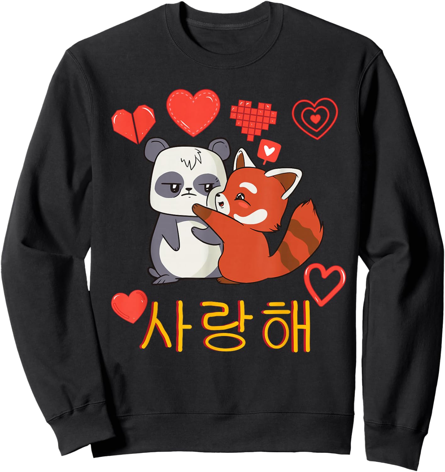 Kawaii - I Love You - Saranghae - K-POP - Korea Panda Sweatshirt - Sweatshirt | Black