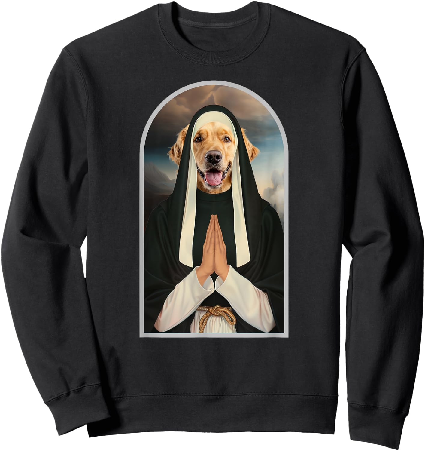 Funny Golden Retriever Dog Praying Nun Sweatshirt - Sweatshirt | Black