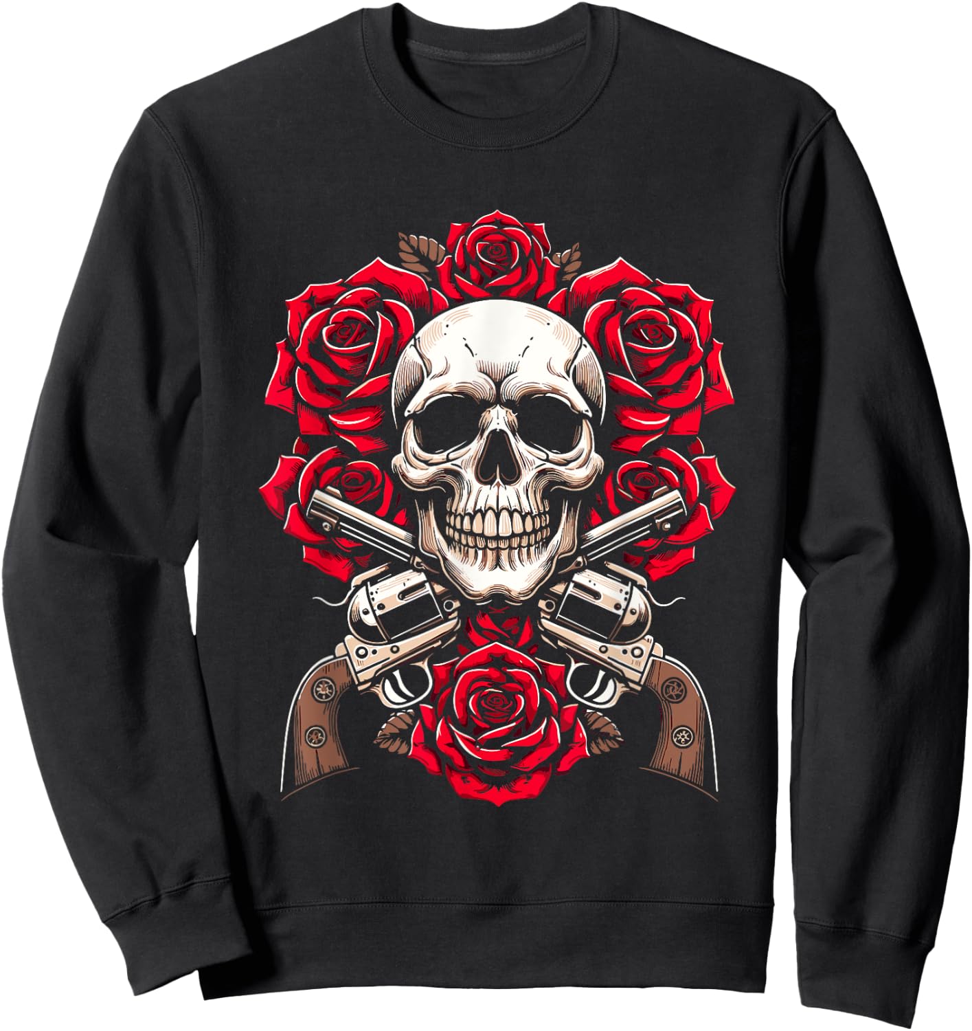 Guitar 80s Glam Rock - 1980s Skeleton Roses Skull Guns Sweatshirt - Sweatshirt | Black