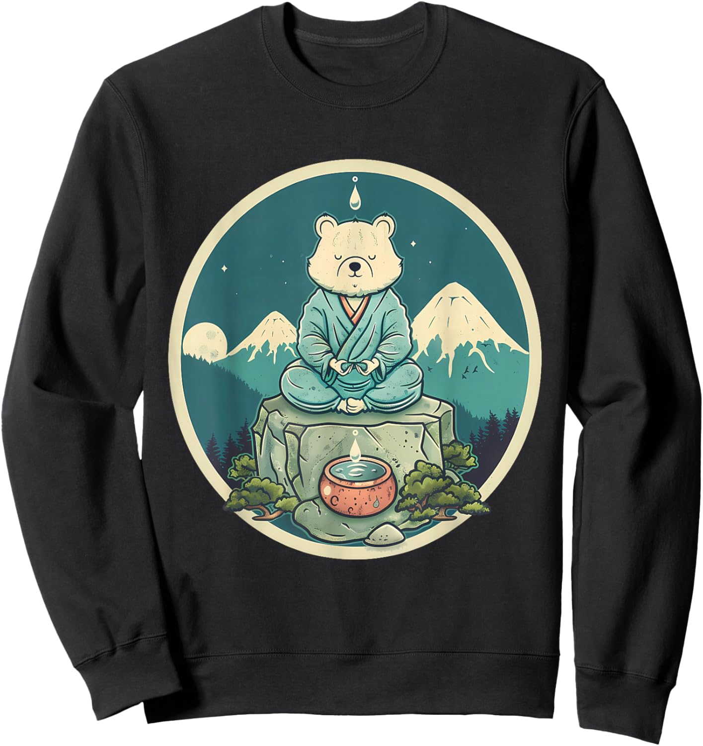 Meditation Bear Hindu Mountain Yoga Buddhist Zen Buddha Sweatshirt - Sweatshirt | Black