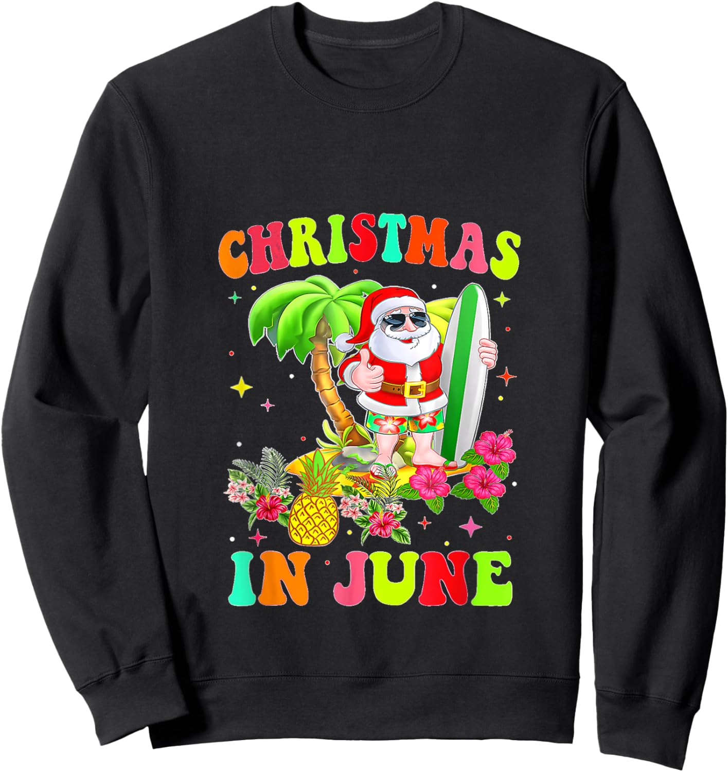 Christmas In June Funny Santa Flamingo Summer Vacation Women Kids Sweatshirt - Sweatshirt | Black