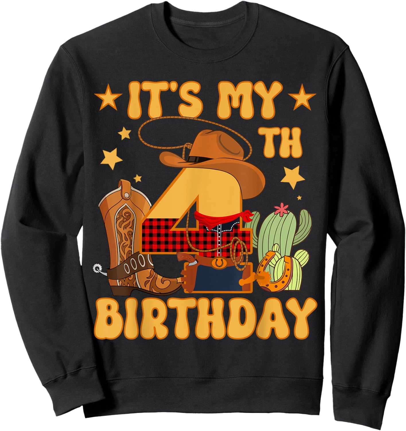It's My 4th Birthday Cowboy Rodeo Horse 4 Year Old Bday Boy Sweatshirt - Sweatshirt | Black