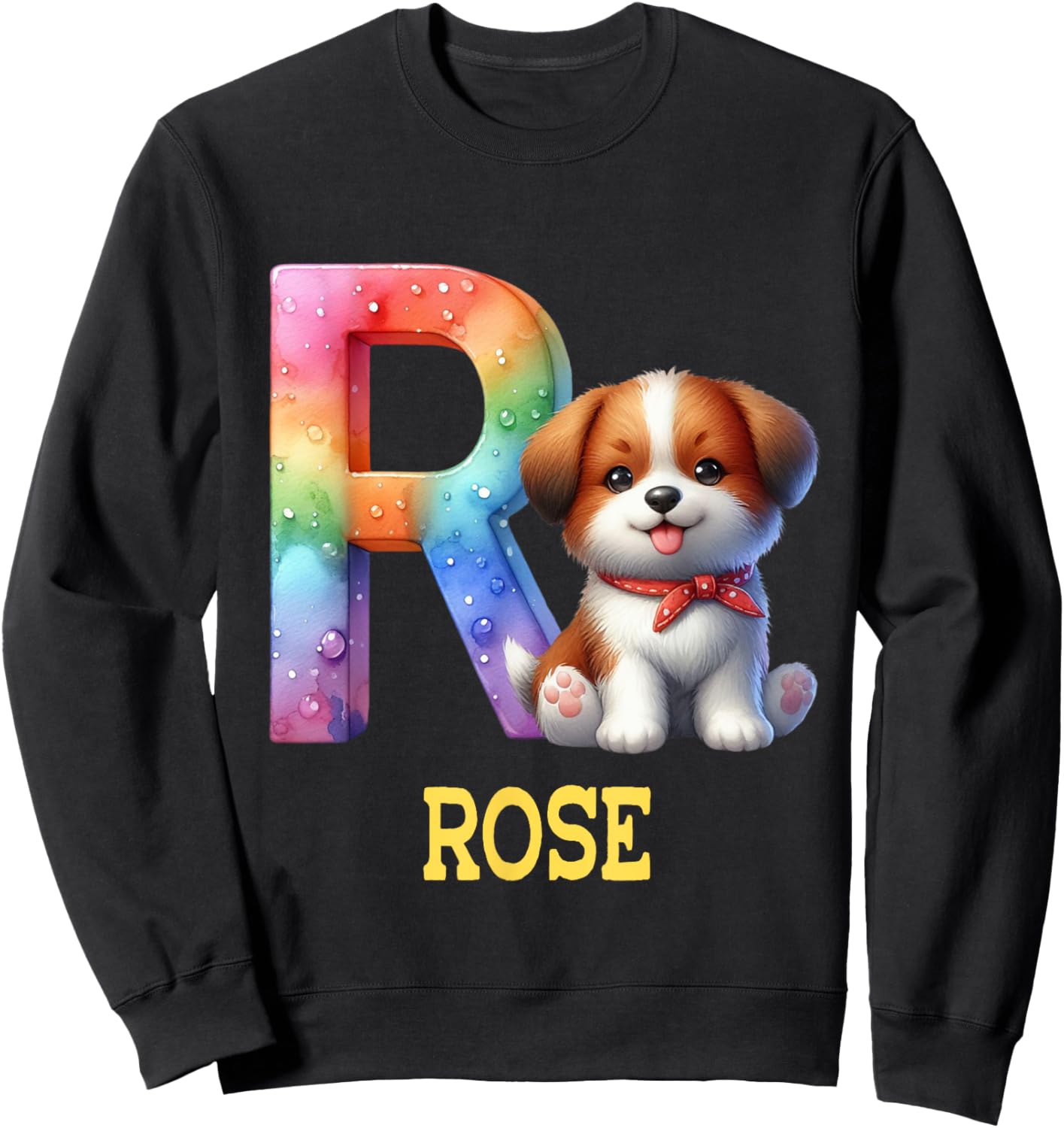 Cute Dogs Letter Rose Name Rainbow Dog Sweatshirt - Sweatshirt | Black