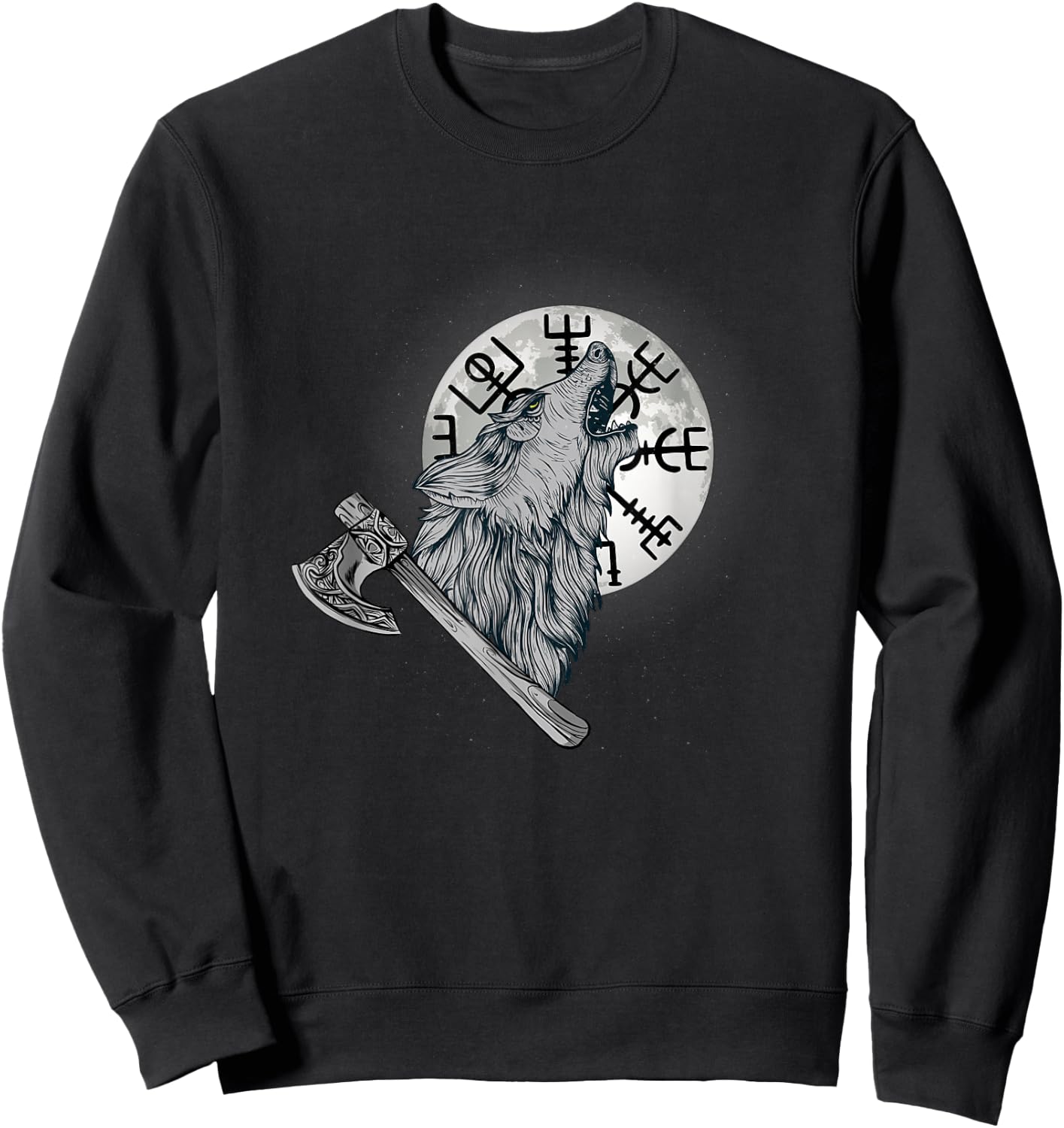 Wolf howls at the moon and Viking compass, Viking Sweatshirt - Sweatshirt | Black