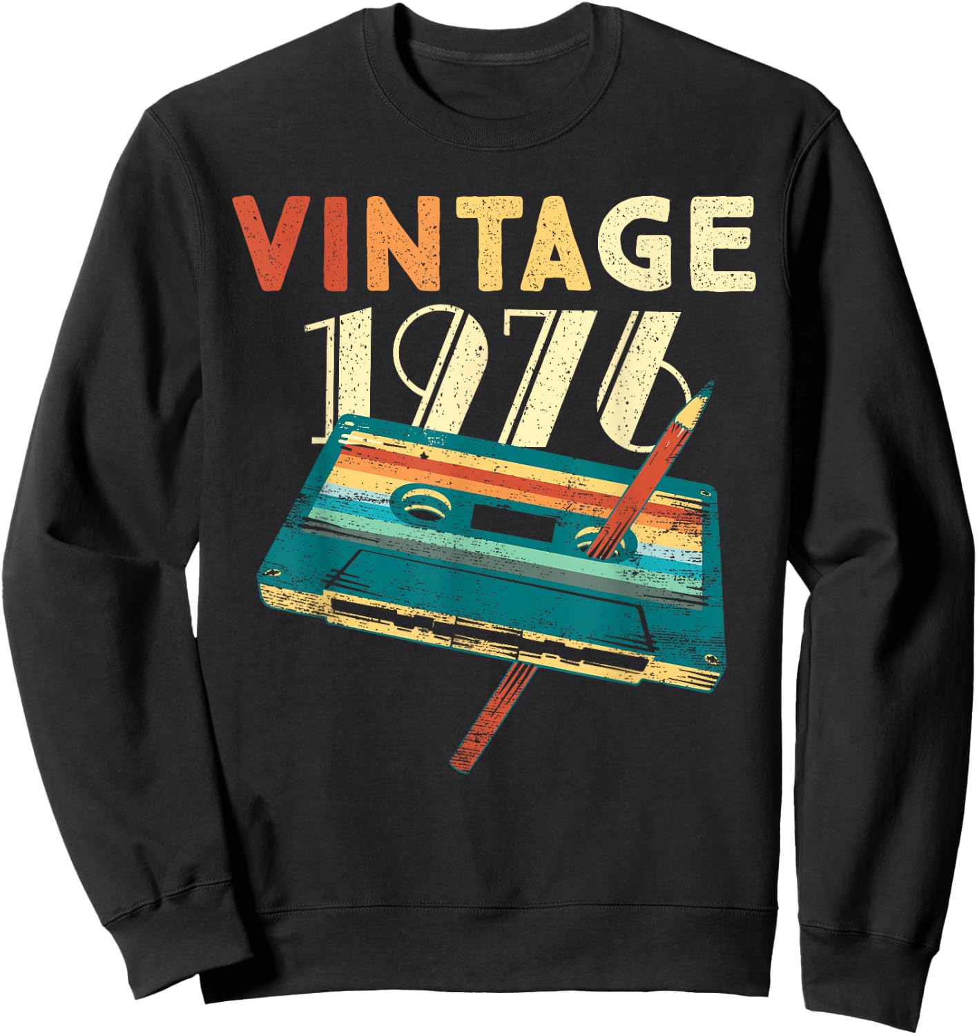 Vintage 1976 Music Cassette 49th Birthday Gifts 49 Years Old Sweatshirt - Sweatshirt | Black