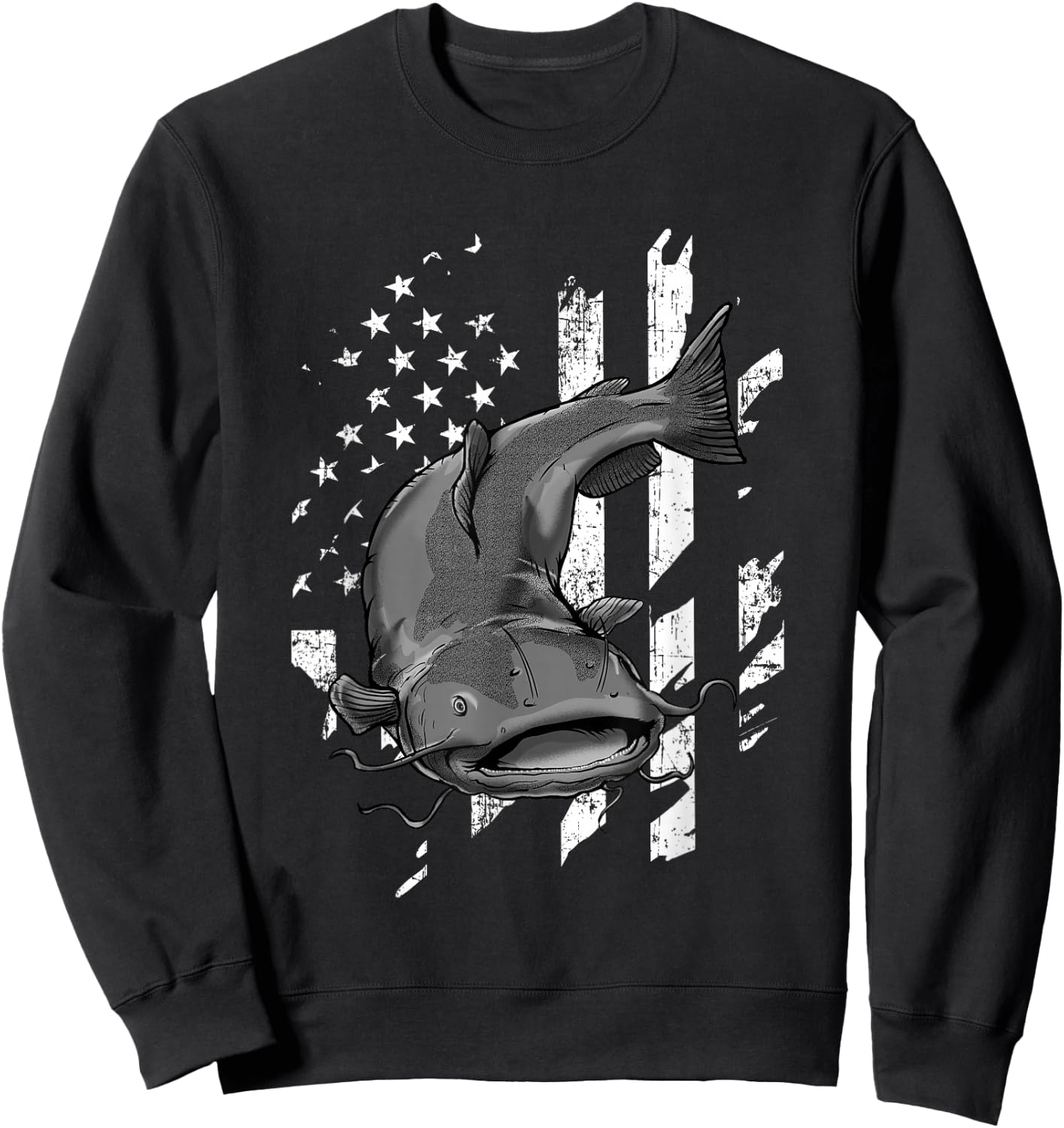 Catfishing American Flag - Catfish Angler Fisherman Sweatshirt - Sweatshirt | Black