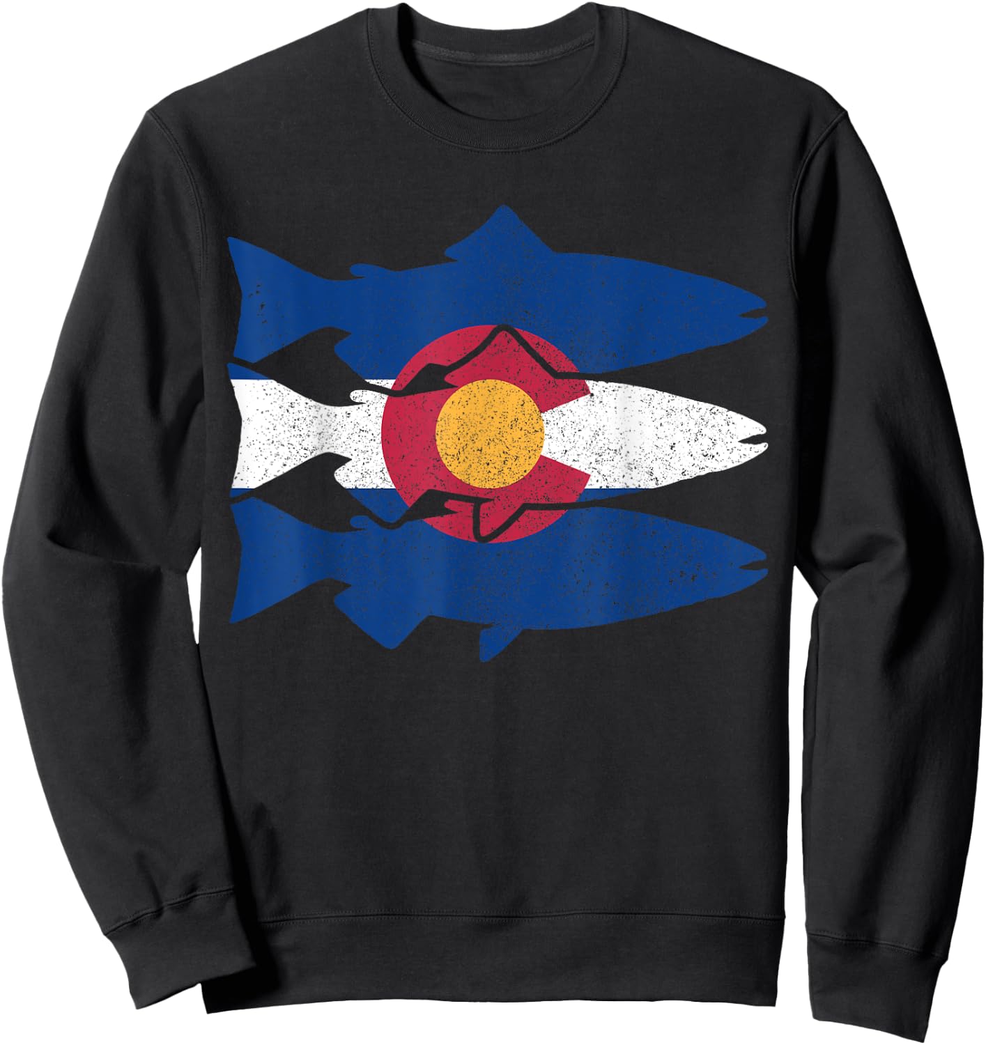 Colorado Fly Fishing Trout Salmon CO Flag Fisherman Gift Sweatshirt - Sweatshirt | Black