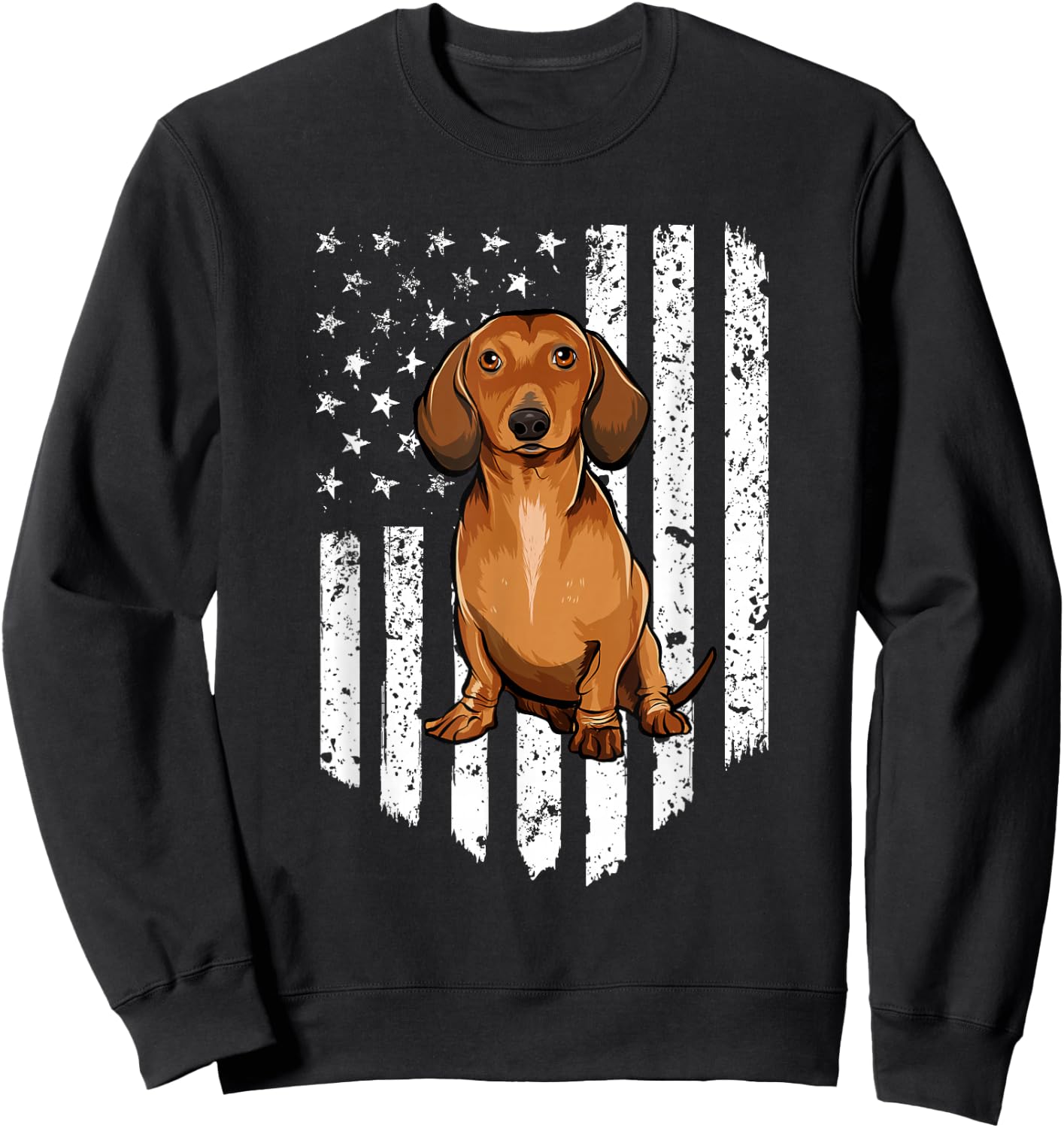 Black White American Flag Brown Dachshund 4th Of July USA Sweatshirt - Sweatshirt | Black