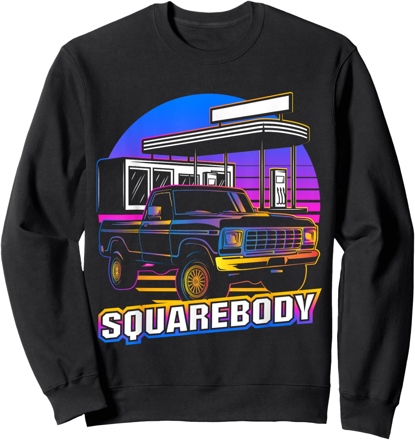 Retro Square Body Truck Squarebody Vintage Classic Truck Men Sweatshirt - Sweatshirt | Black