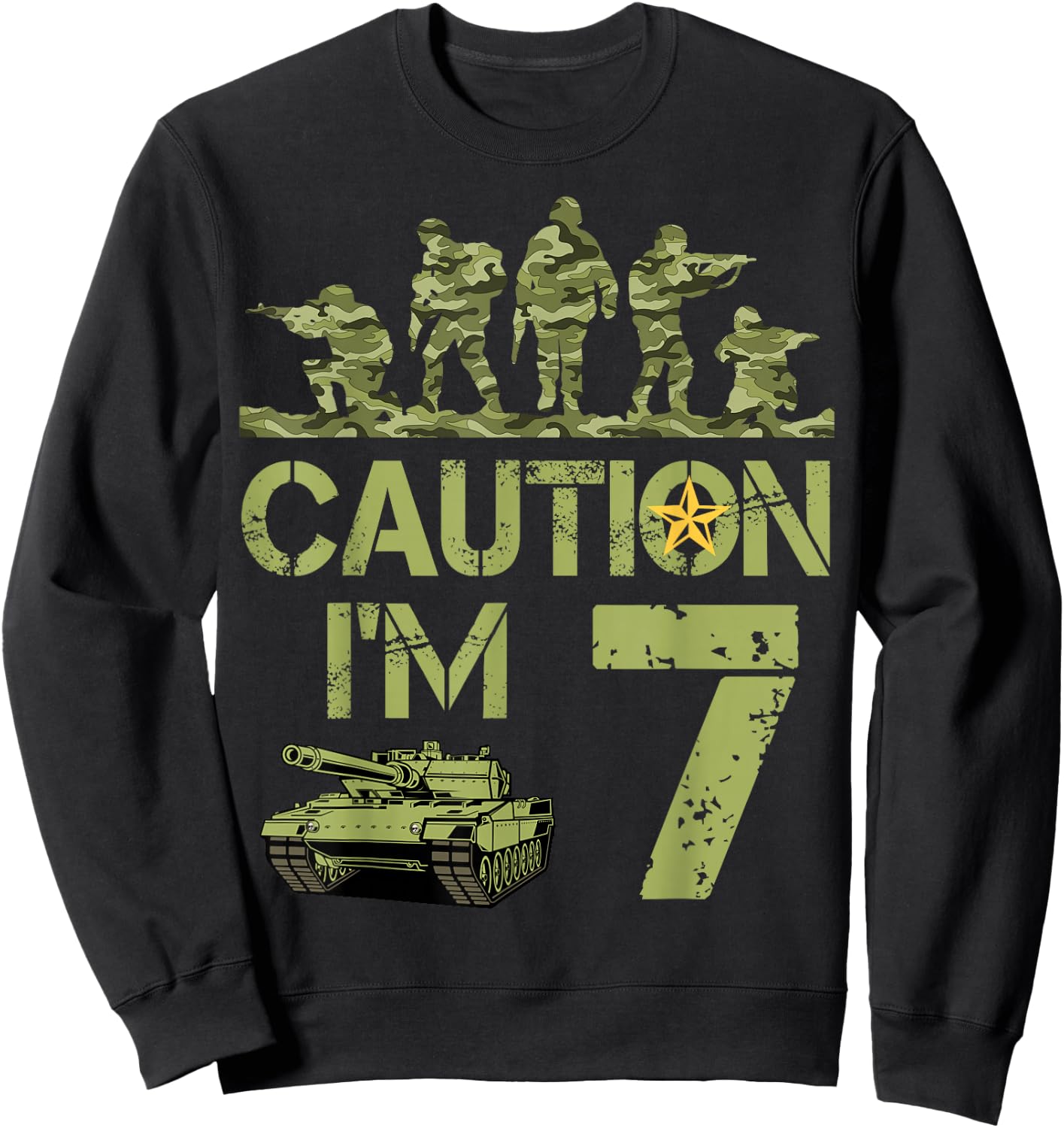7th Birthday Military I'm 7 Year Old Soldier Camo 7 Birthday Sweatshirt - Sweatshirt | Black