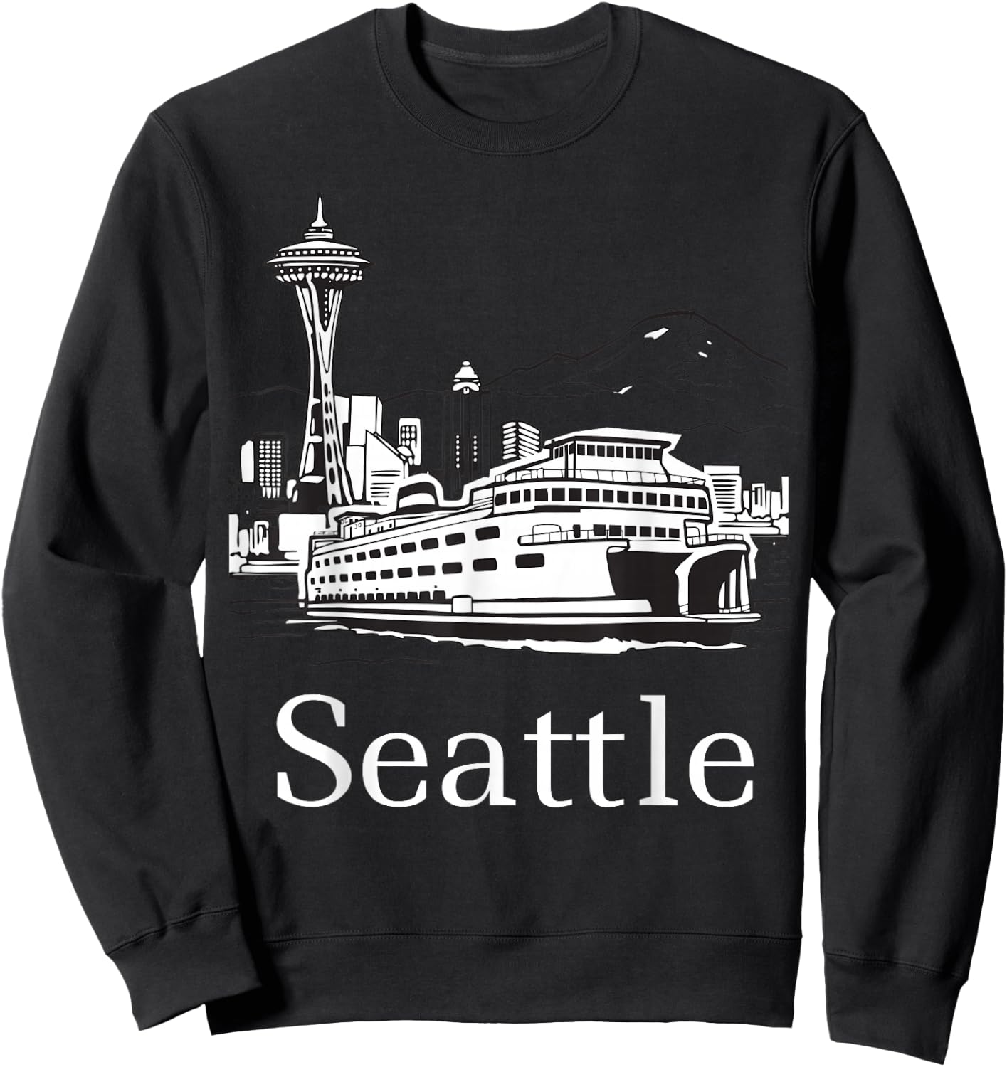 Seattle Skyline Island Ferry Sweatshirt - Sweatshirt | Black
