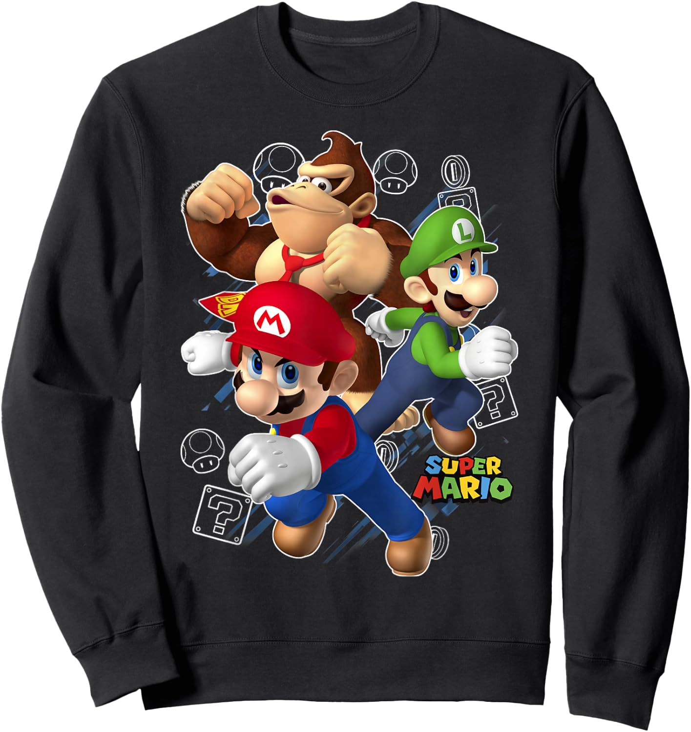 Super Mario Donkey Kong Mario Luigi Action Pose Sweatshirt - Sweatshirt | Black