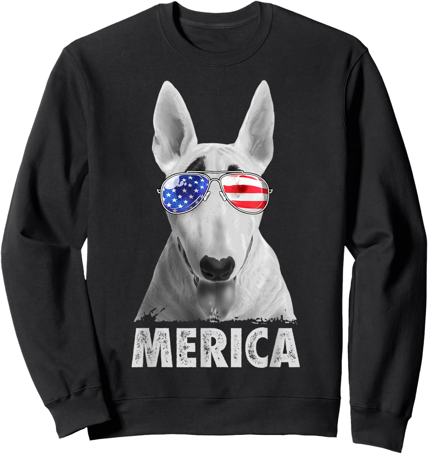Bull Terrier 4th of July Merica Men American Flag Sunglasses Sweatshirt - Sweatshirt | Black