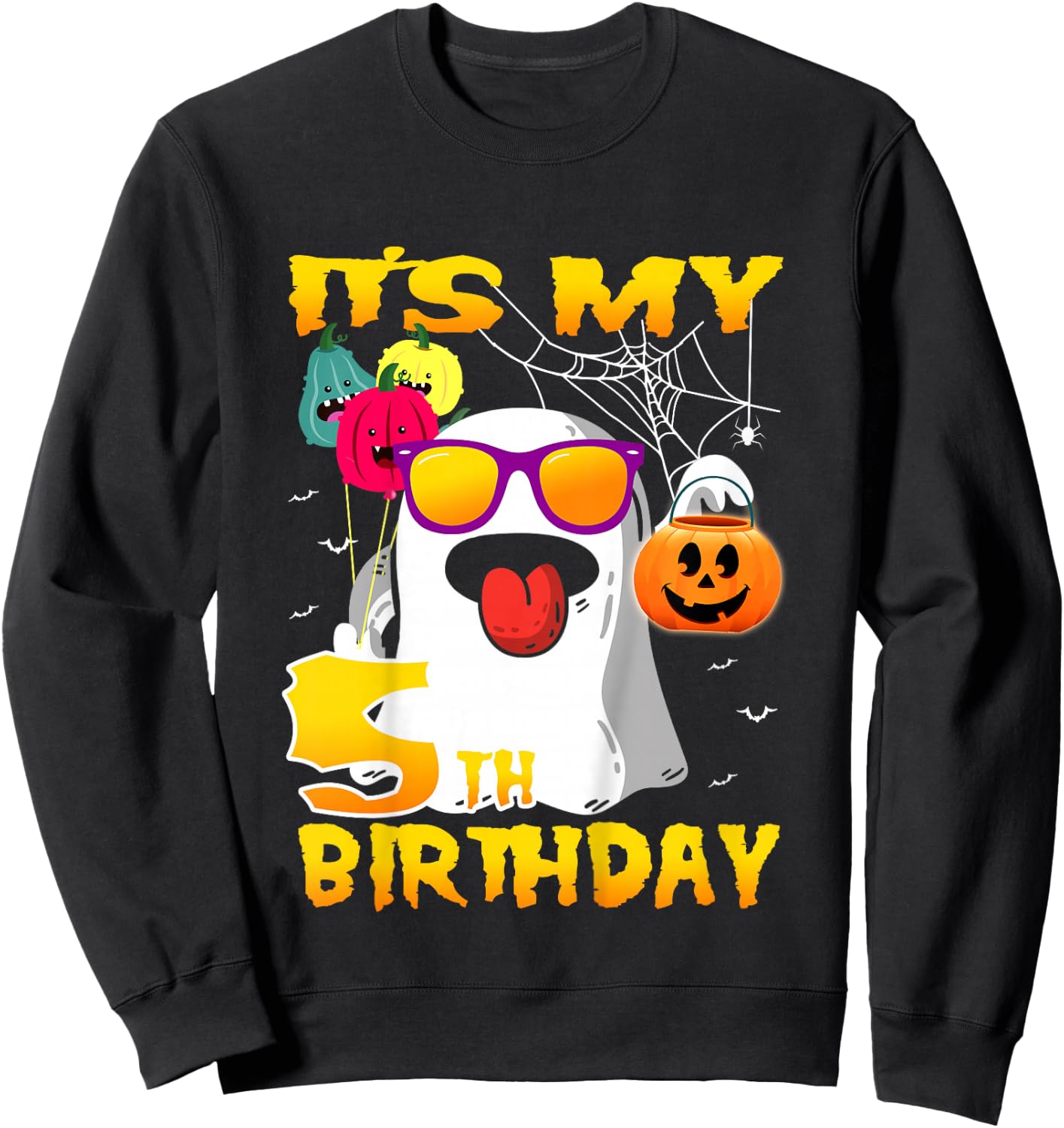 Kids It's My 5th Birthday Ghost Funny Halloween 5 years old Boys Sweatshirt - Sweatshirt | Black