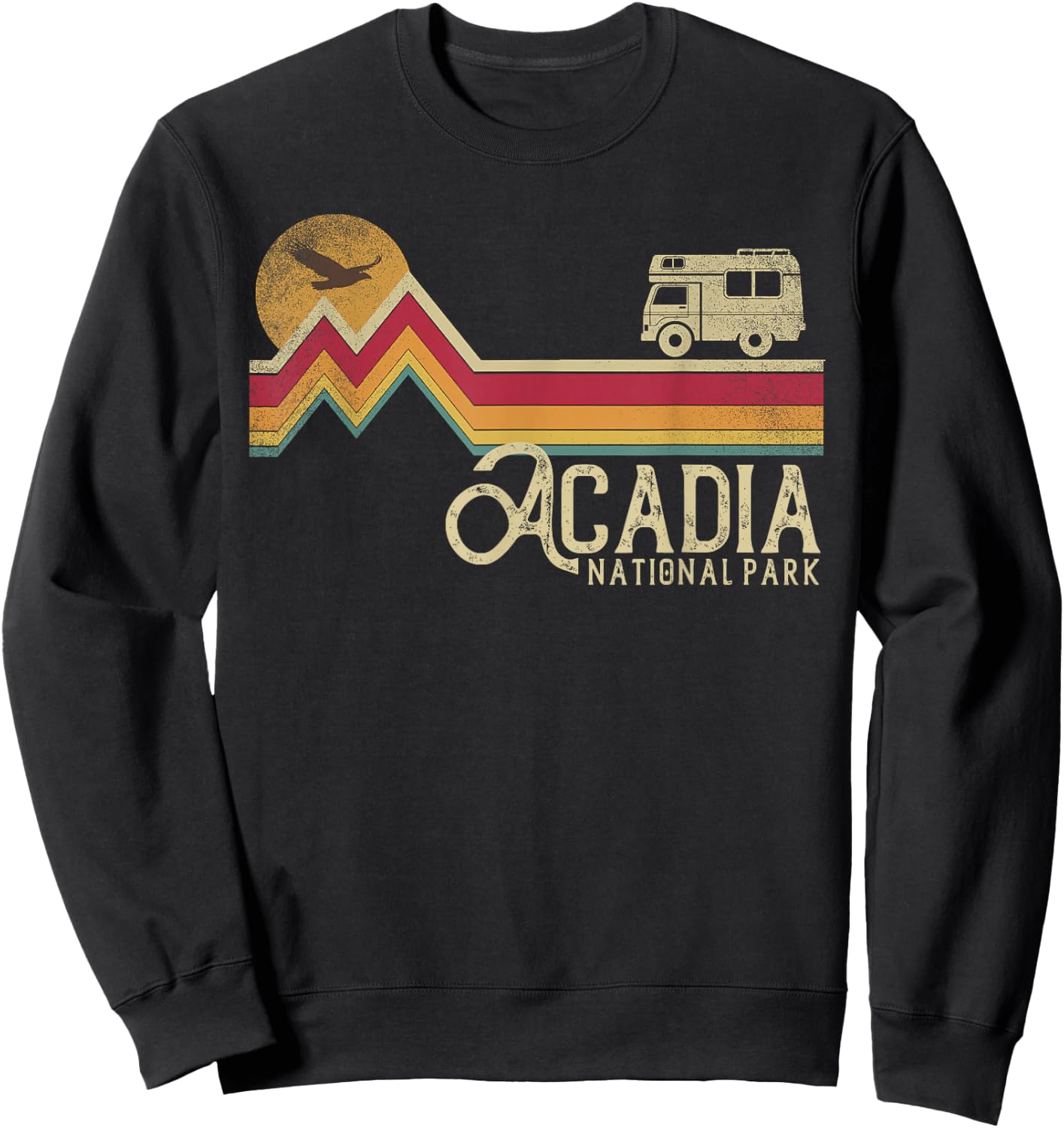 Acadia National Park Retro Style Mountain Maine Vintage Gift Sweatshirt - Sweatshirt | Black