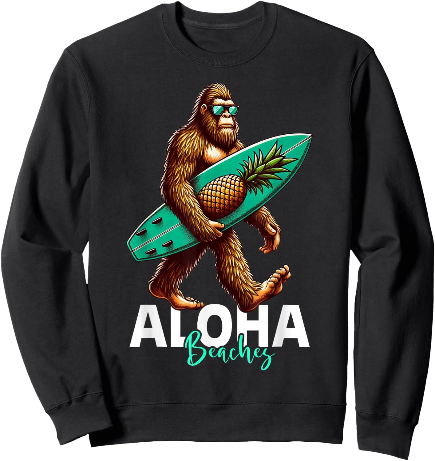 Kids Bigfoot Surfing Hawaiian Beach Funny Sasquatch Sweatshirt - Sweatshirt | Black